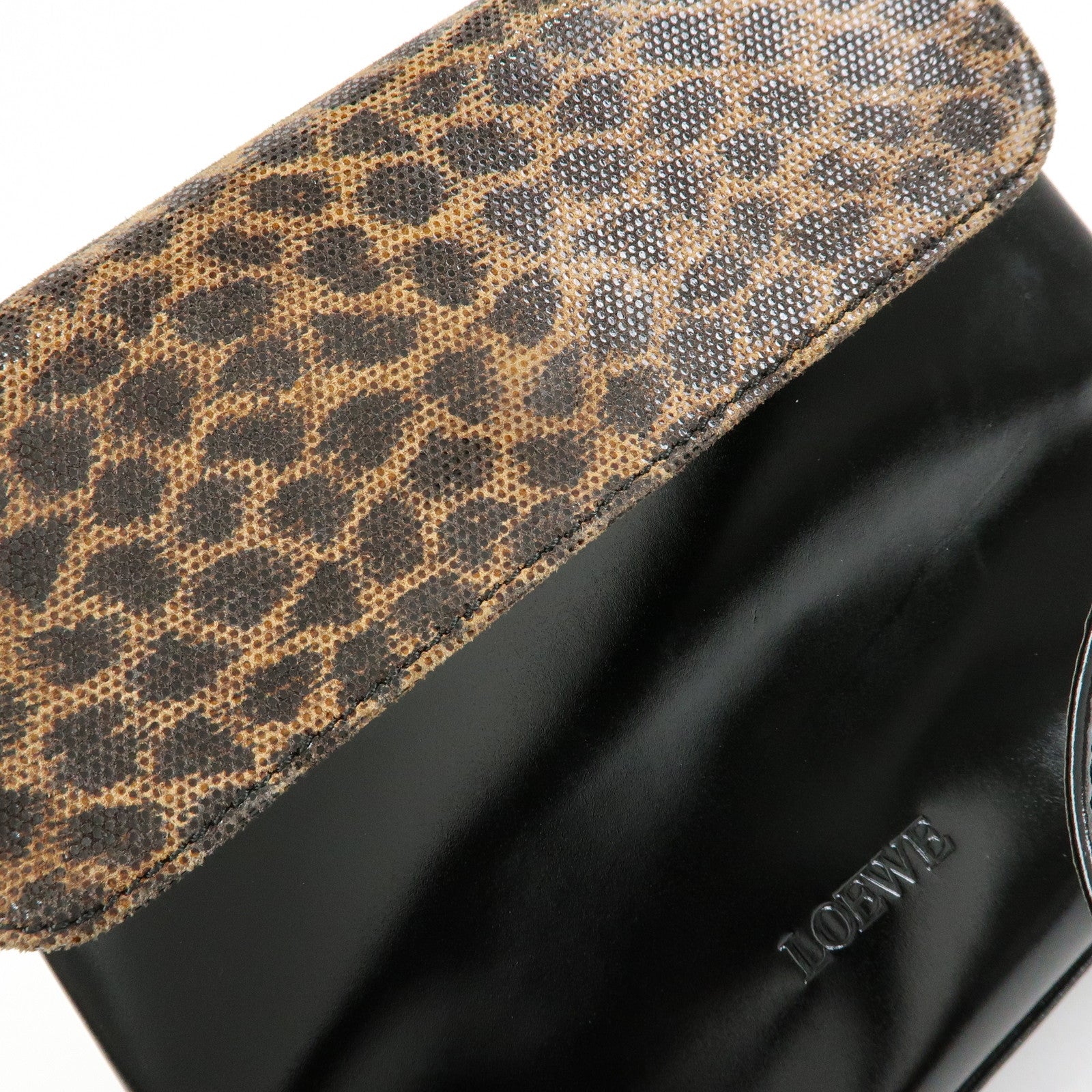 LOEWE Velazquez Patent Leather 2Way Hand Shoulder Bag Leopard Black
