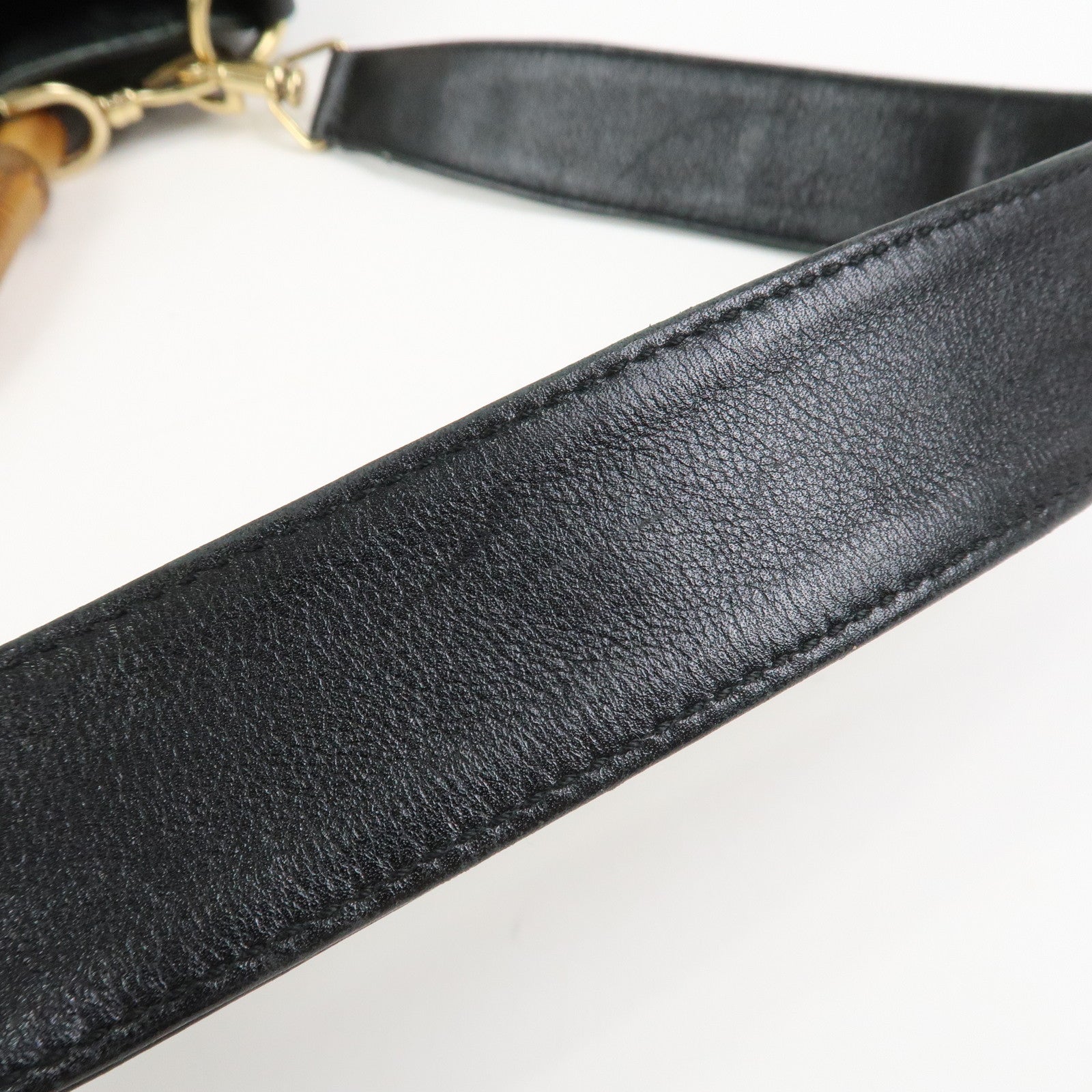 GUCCI Bamboo Leather 2Way Hand Bag Shoulder Bag Black 001郢晢ｽｻ2852