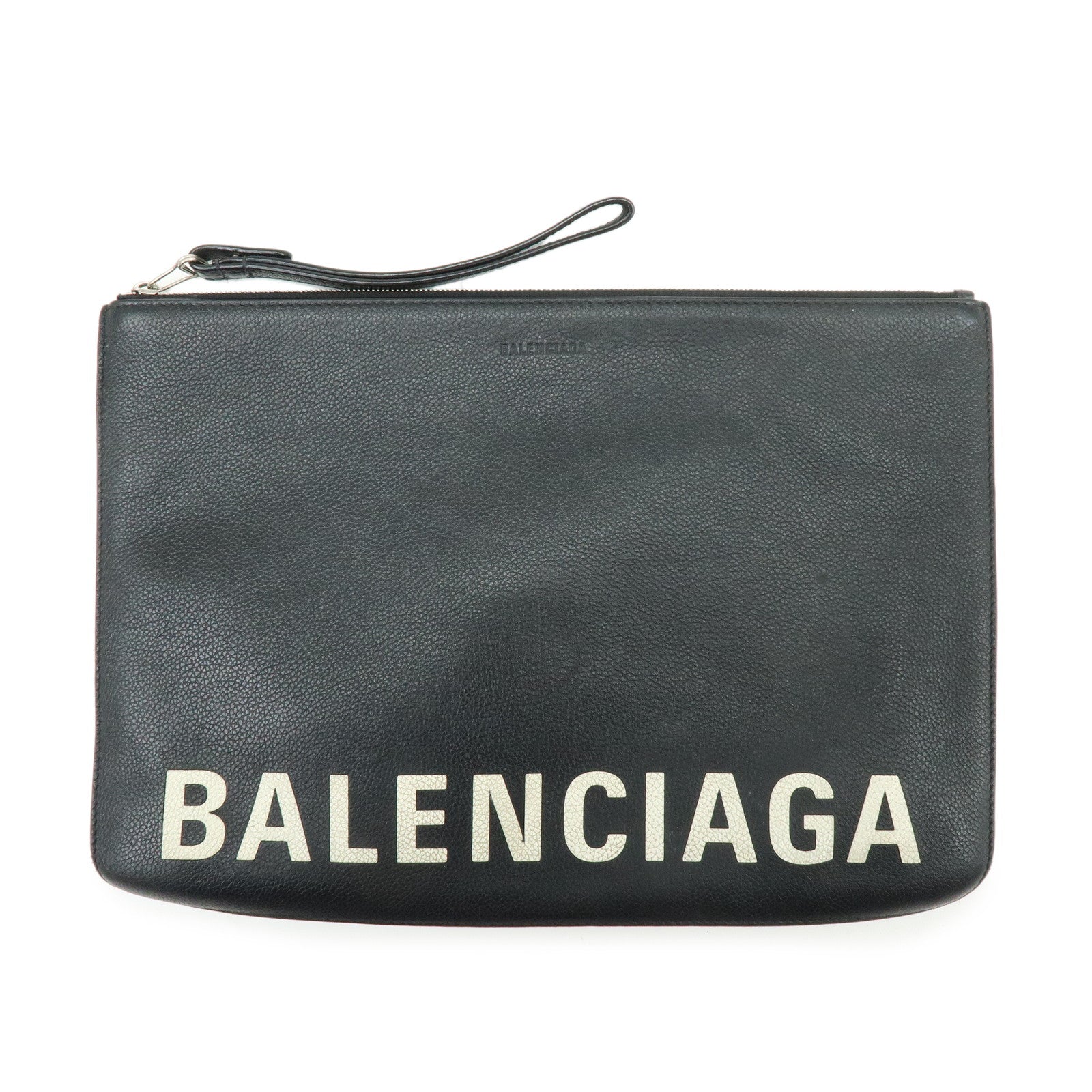 BALENCIAGA Leather Clutch Bag Flat Bag Black