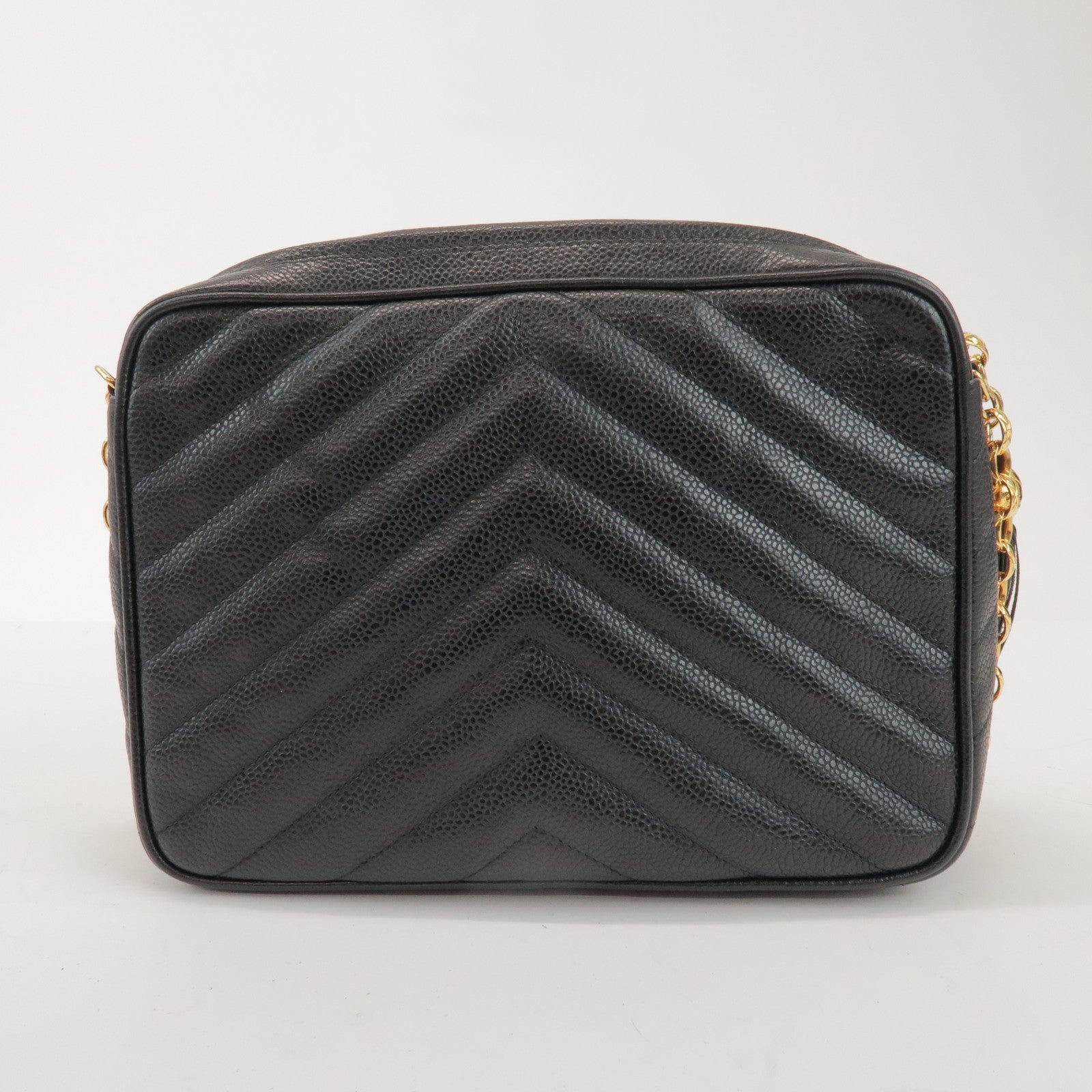 CHANEL Chevron V Stitch Caviarskin Chain Shoulder Bag Black