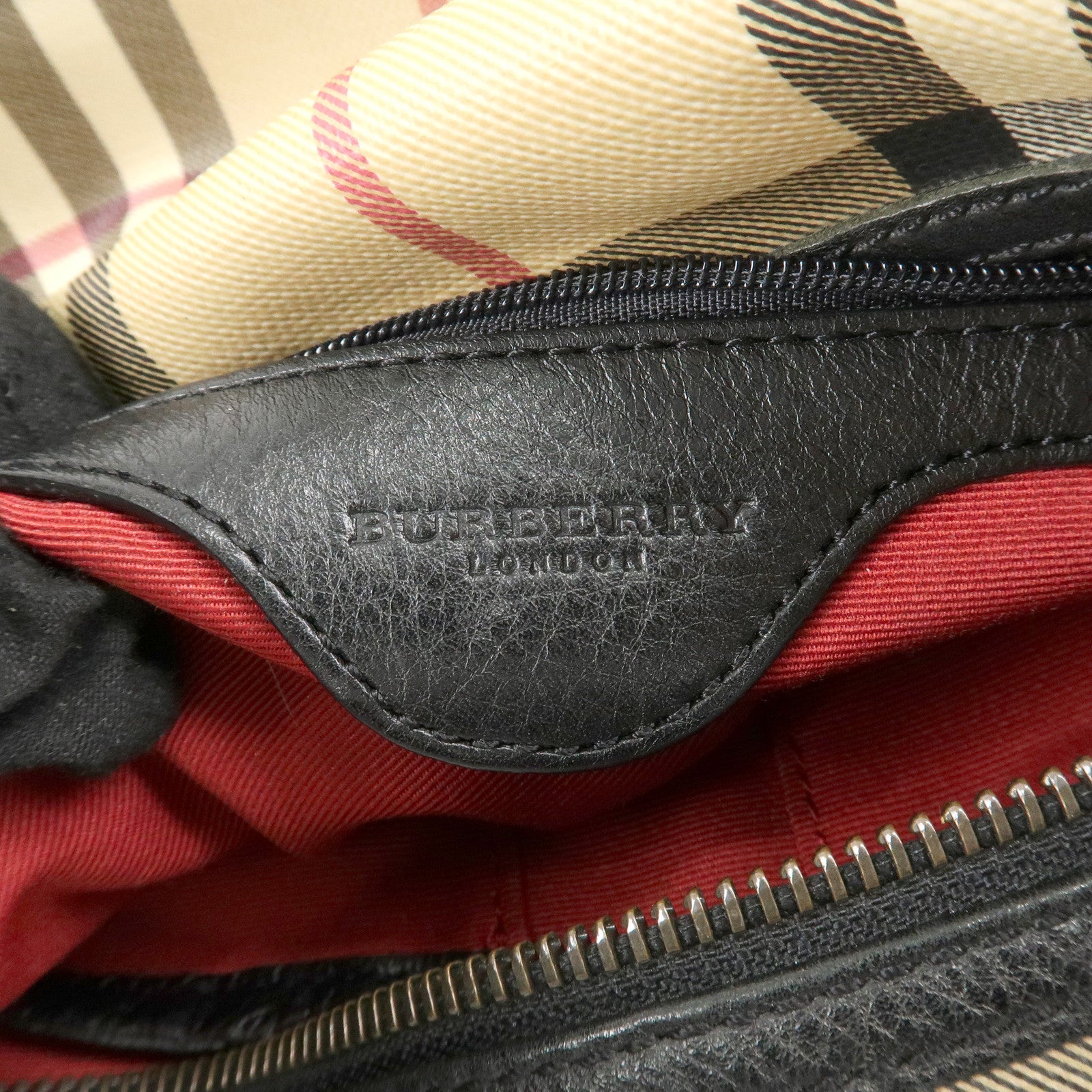 BURBERRY Nova Plaid Canvas Leather Shoulder Bag Hand Bag Beige Black Used
