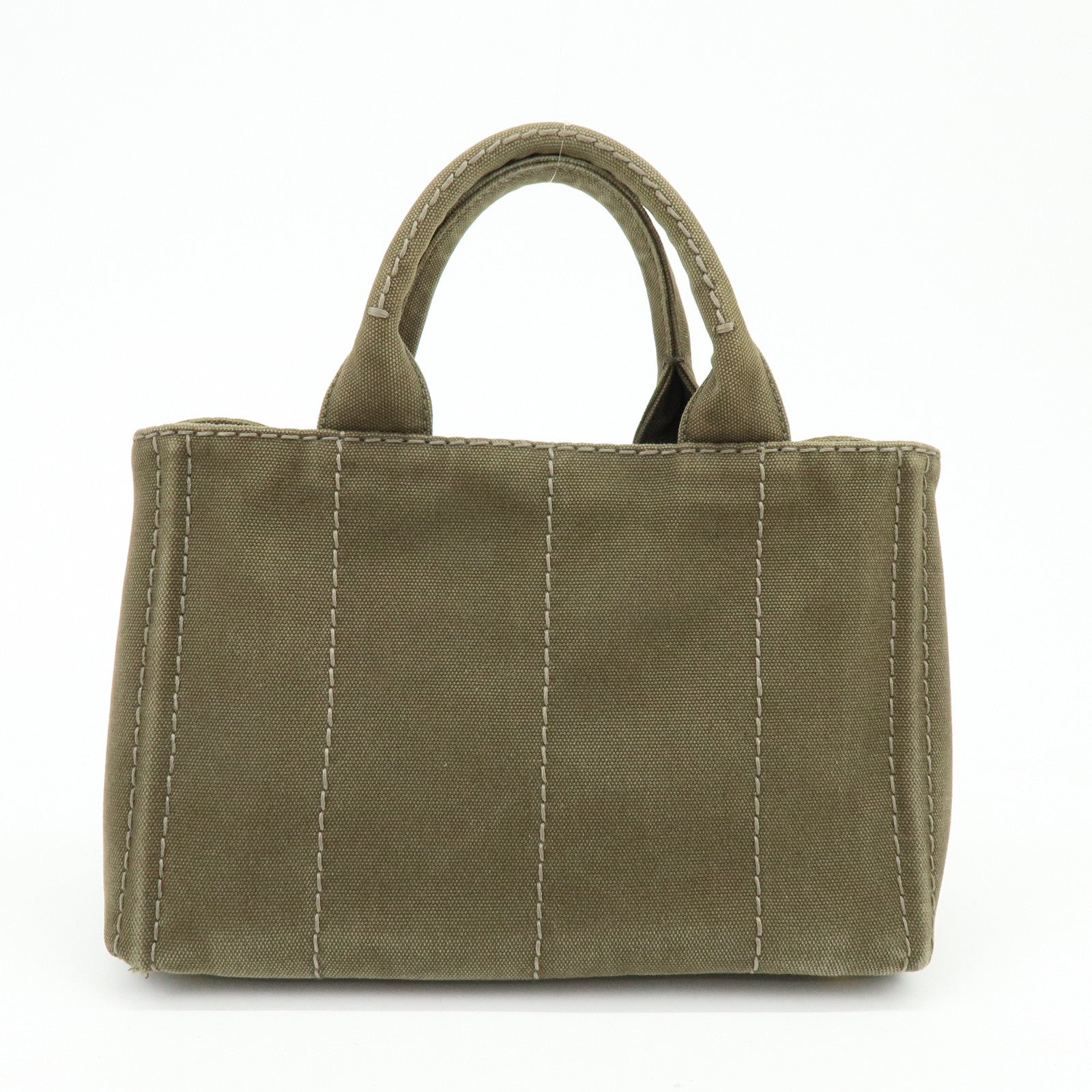 PRADA Canapa Mini Triangle Logo Canvas Tote Hand Bag Khaki BN2439