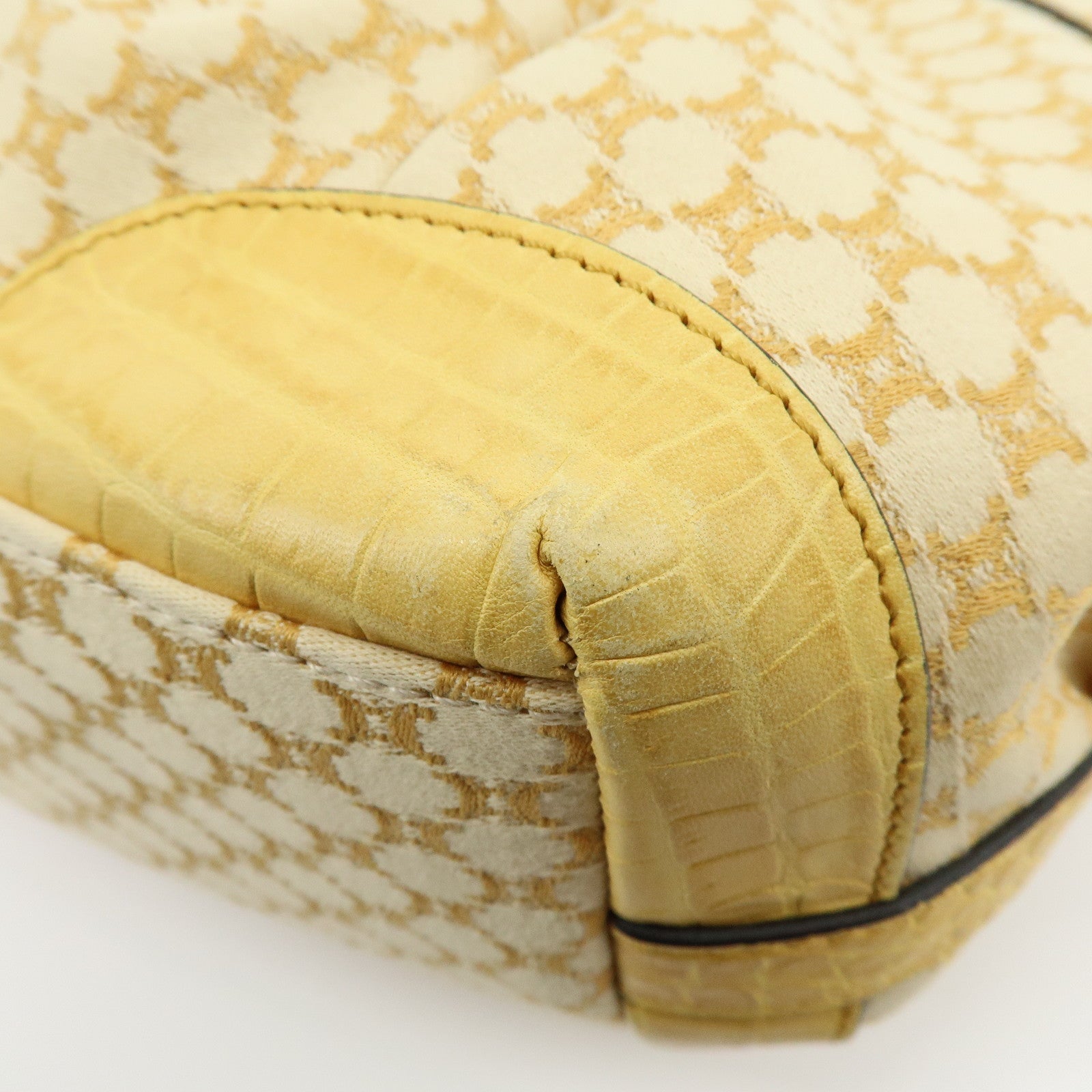 CELINE Macadam Embossed Leather Tote Bag Shoulder Bag Yellow Beige