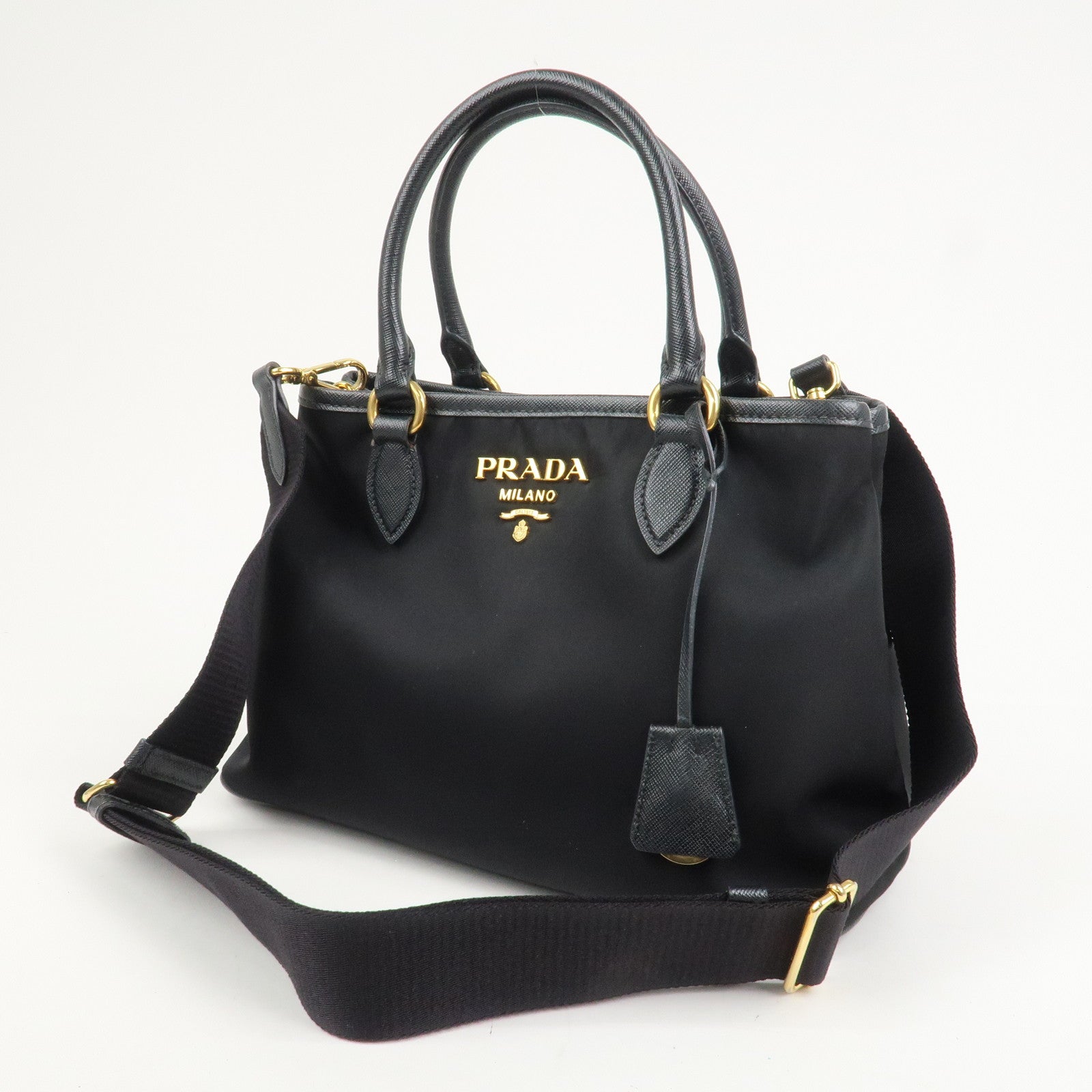 PRADA Logo Nylon Leather 2Way Hand Bag Shoulder Bag Black 1BA173