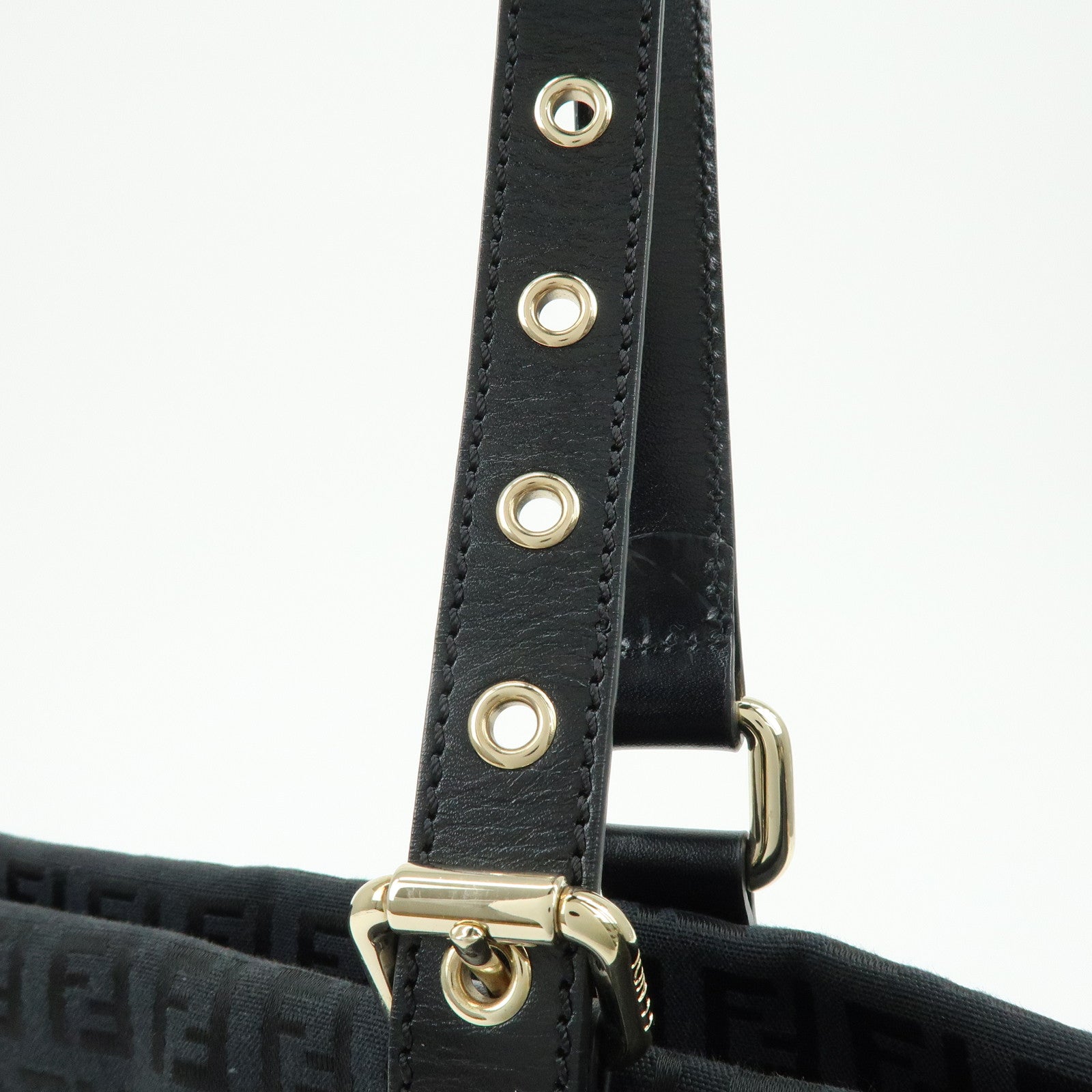 FENDI Zucchino Canvas Leather Tote Bag Shoulder Bag Black 8BH215