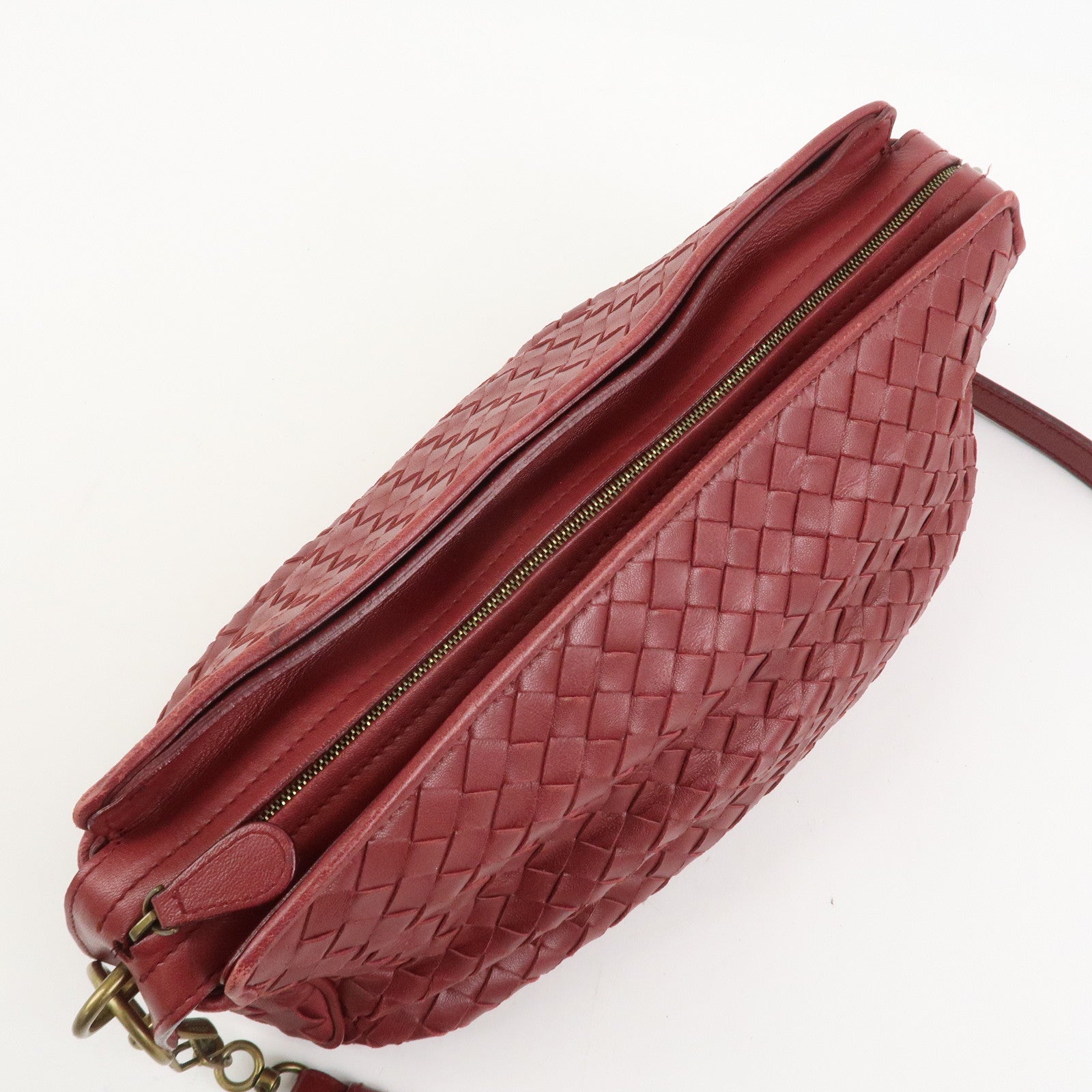 BOTTEGA VENETA Intrecciato Nappa Leather Shoulder Bag Wine Red