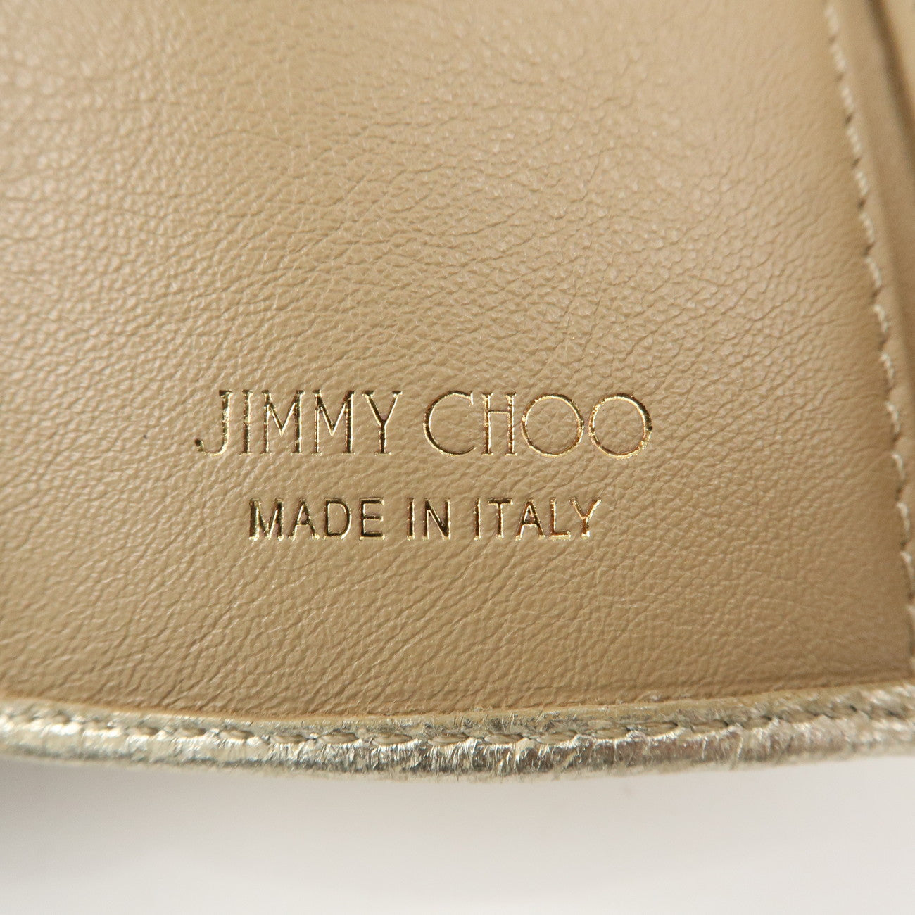 JIMMY CHOO Leather Star Studs Trifold Compact Wallet Gold Used