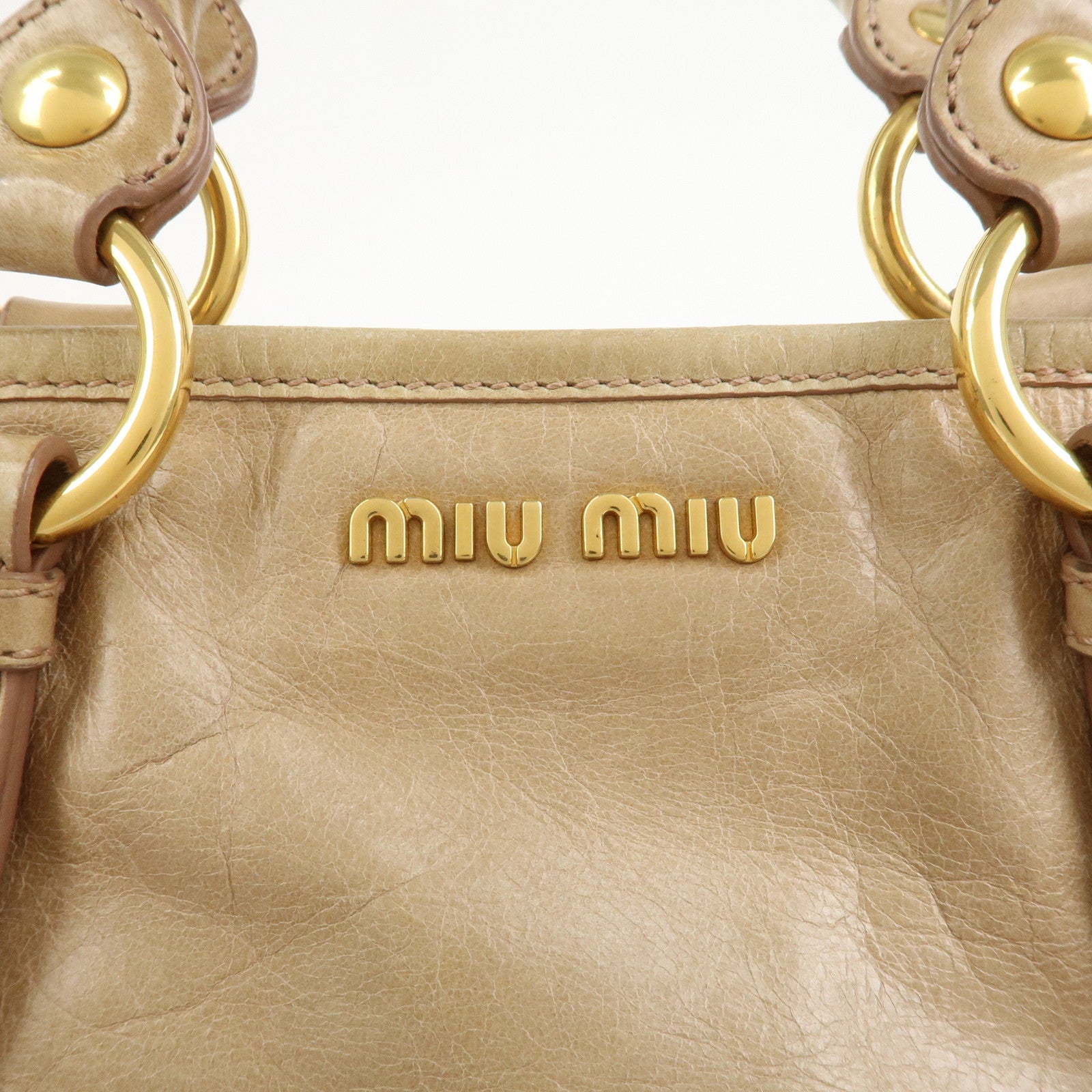 MIU MIU Leather 2Way Bag Hand Bag Shoulder Bag Beige