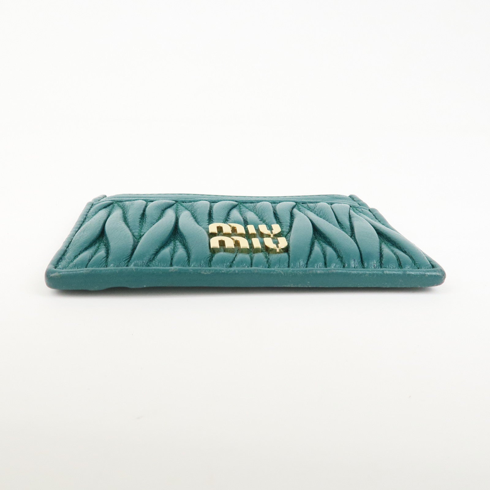 MIU MIU Matelasse Leather Card Case Card Holder Green 5MC076