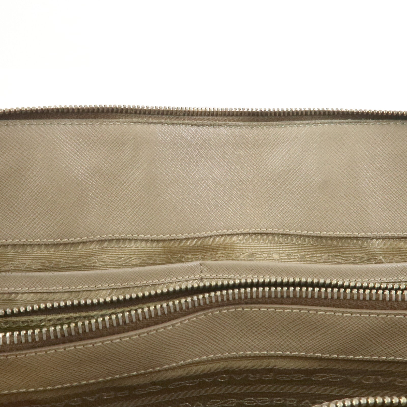 PRADA Triangle Logo Saffiano Leather Hand Bag Greige BL0812