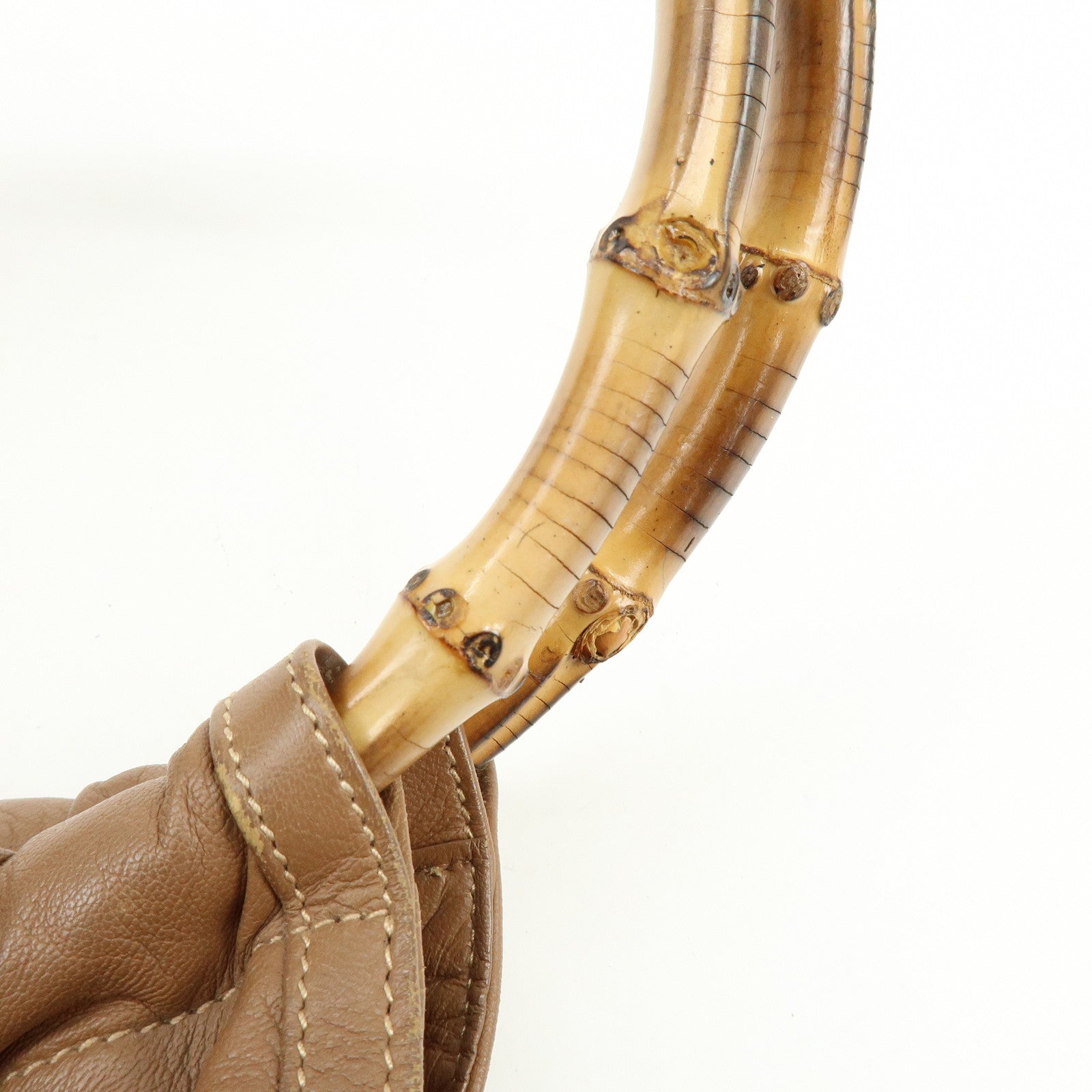 GUCCI Old Gucci Bamboo Leather Hand Bag Brown 26.000.5686
