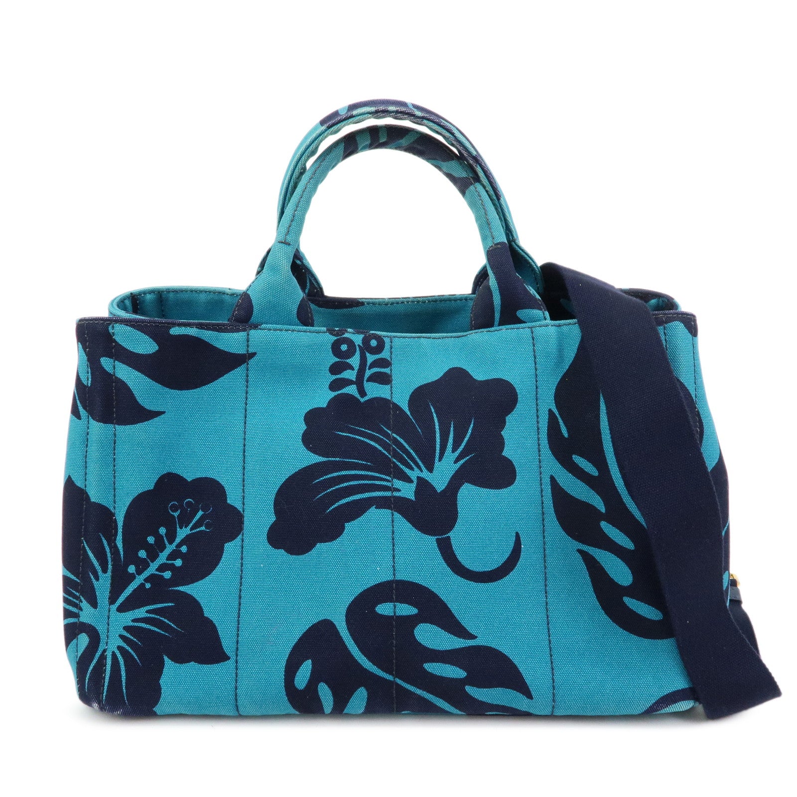 PRADA Triangle Logo Canapa Canvas 2Way Hand Bag Leaves B2642B