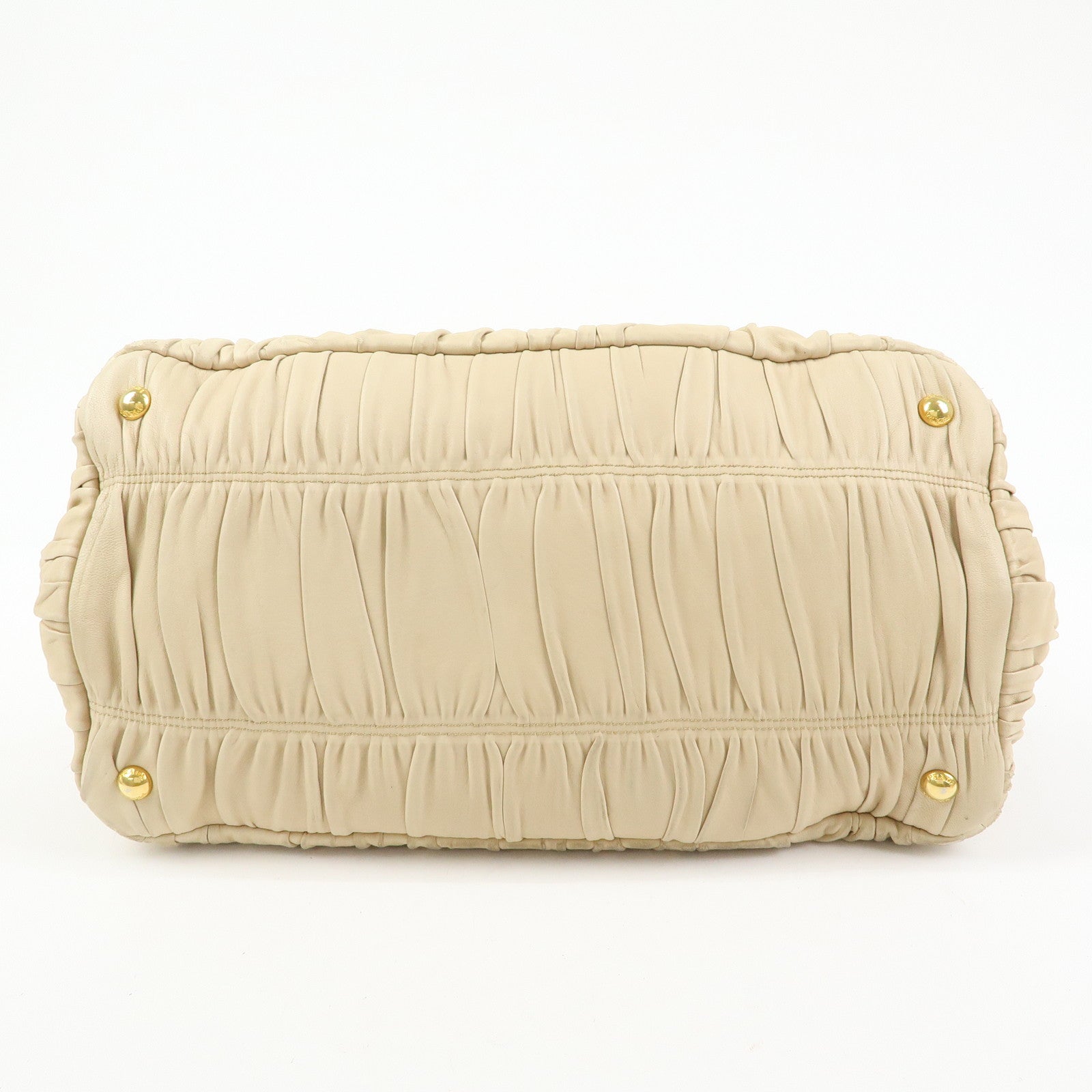 PRADA Logo Gathered Leather 2Way Hand Bag Shoulder Bag Beige BN1924