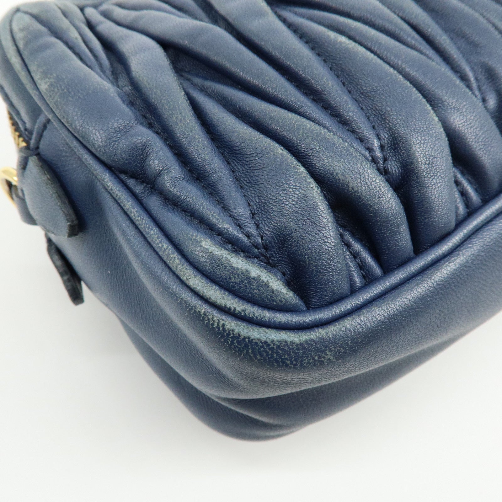 MIU MIU Matelasse Leather Gathered Shoulder Bag Crossbody Bag Navy