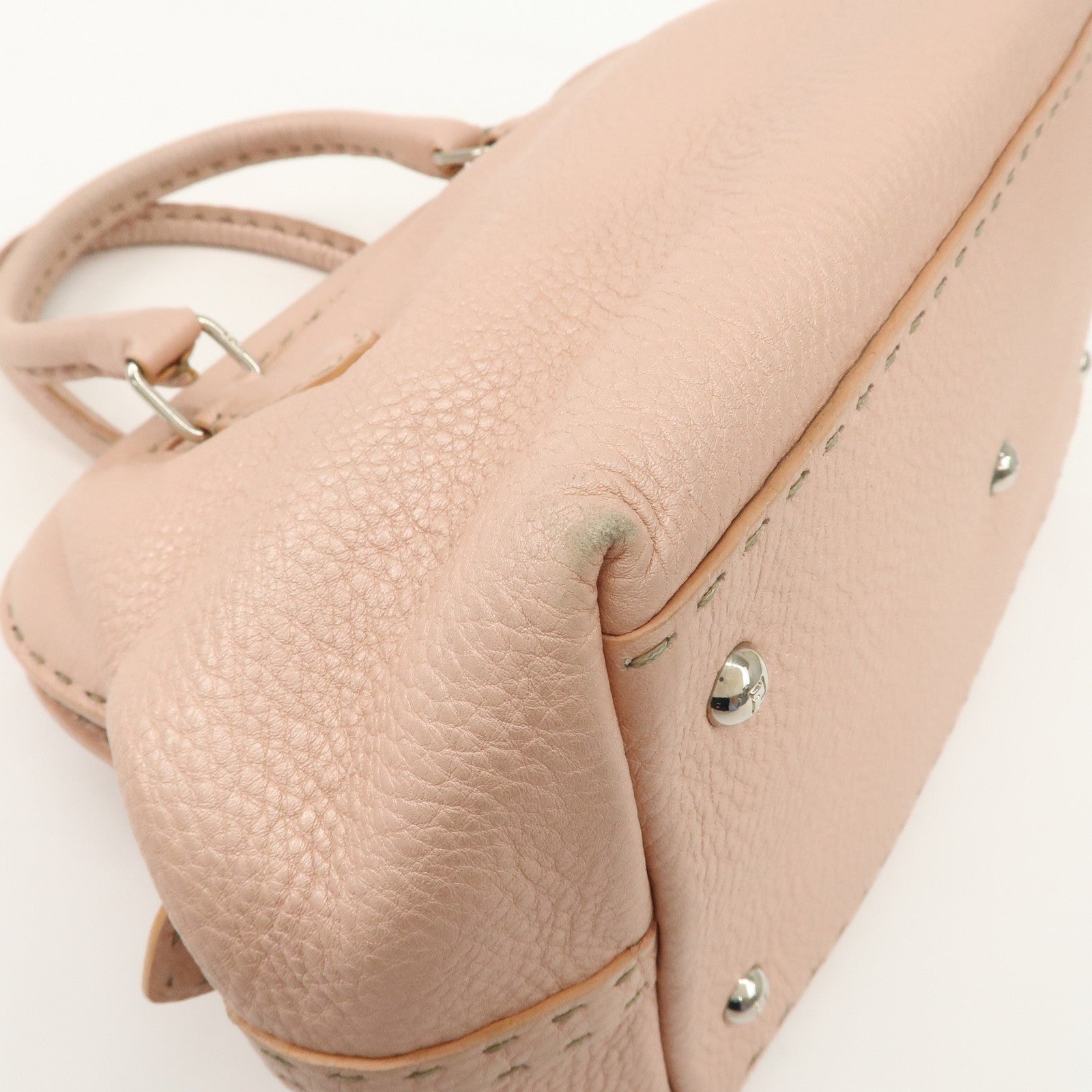 FENDI Selleria Leather Boston Bag Hand Bag Pink 8BN127 Used