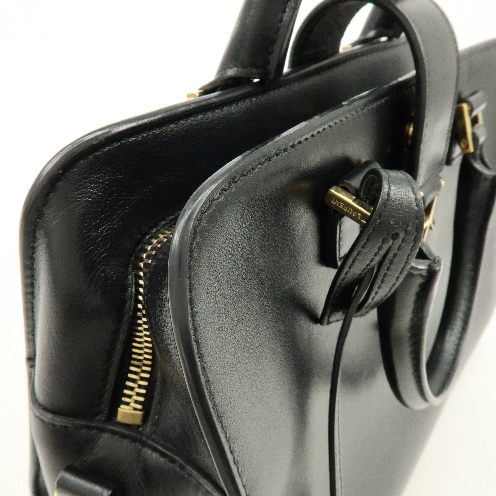 SAINT LAURENT PARIS Baby Cabas Cassandra Leather Hand Bag Black