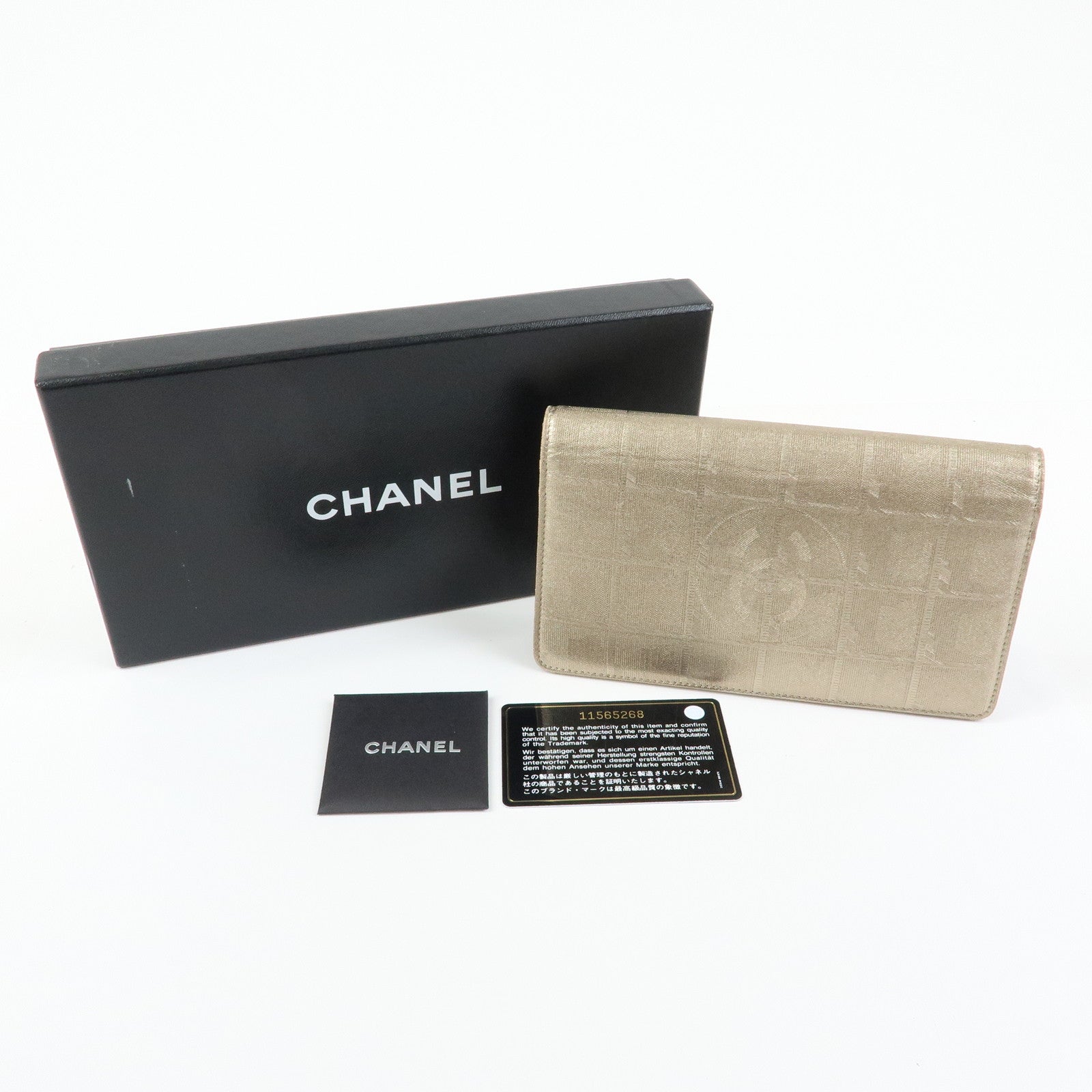 CHANEL New Travel Line Nylon Jacquard Long Wallet Gold