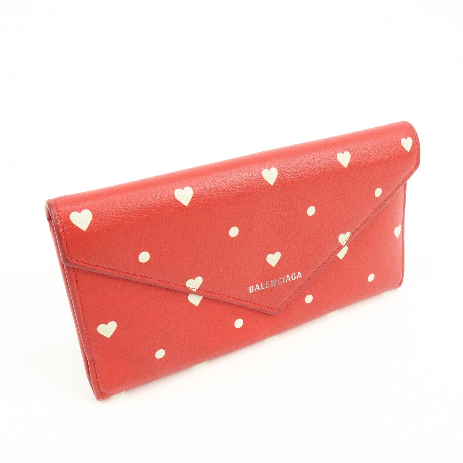 BALENCIAGA The Papier Leather Long Wallet Heart Dots Red 499207