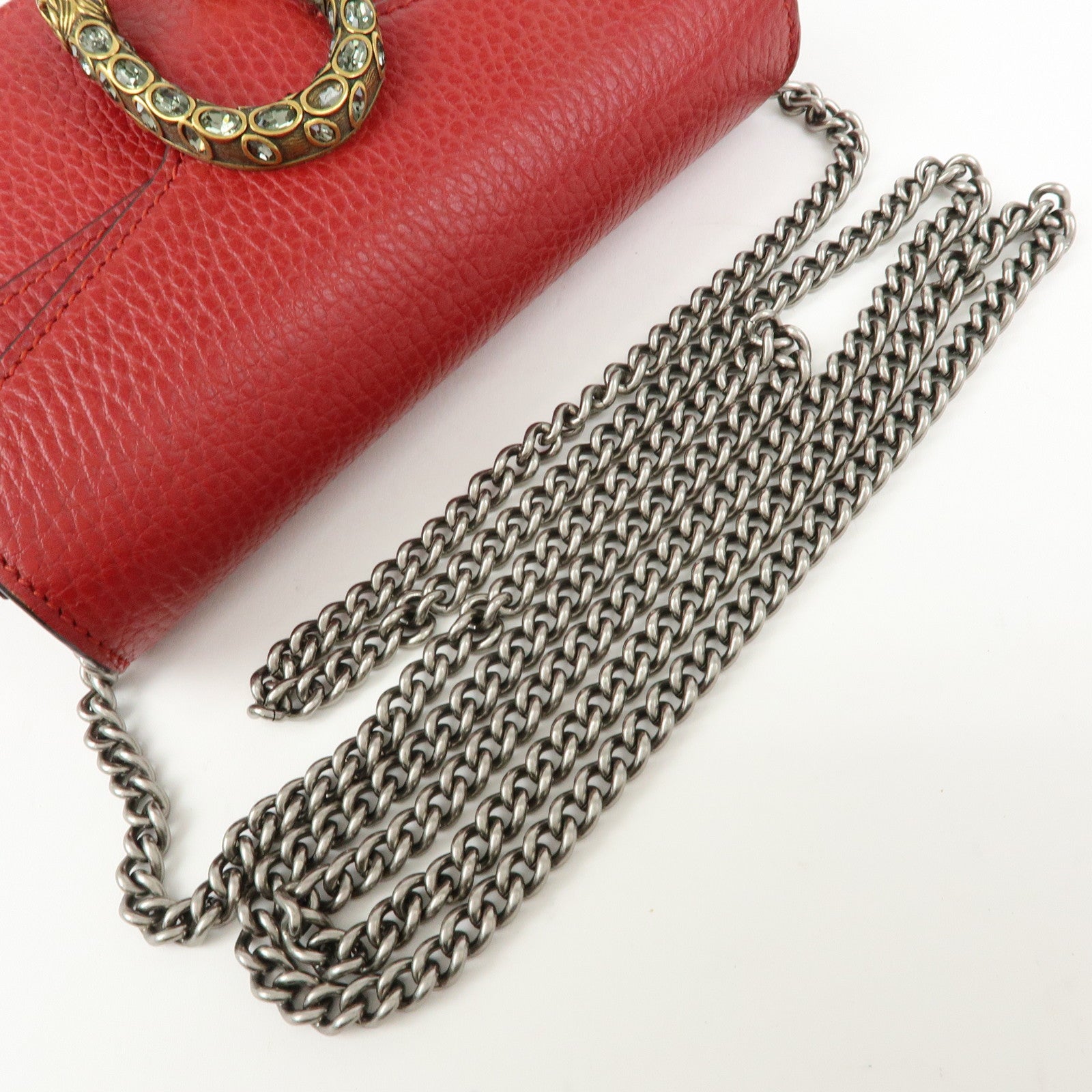 GUCCI Dionysus Super Mini Bag Leather Chain Shoulder Bag Red 476432