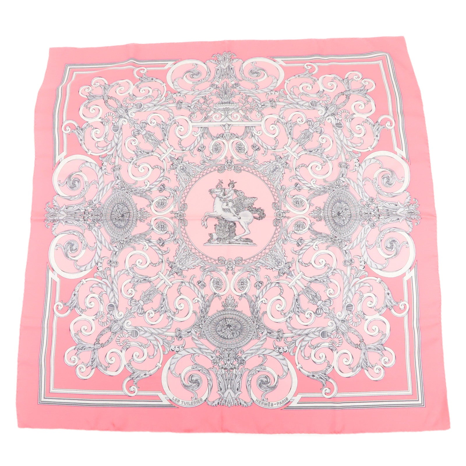 HERMES Carre 90 Silk 100% Scarf LES TUILERIES Pink