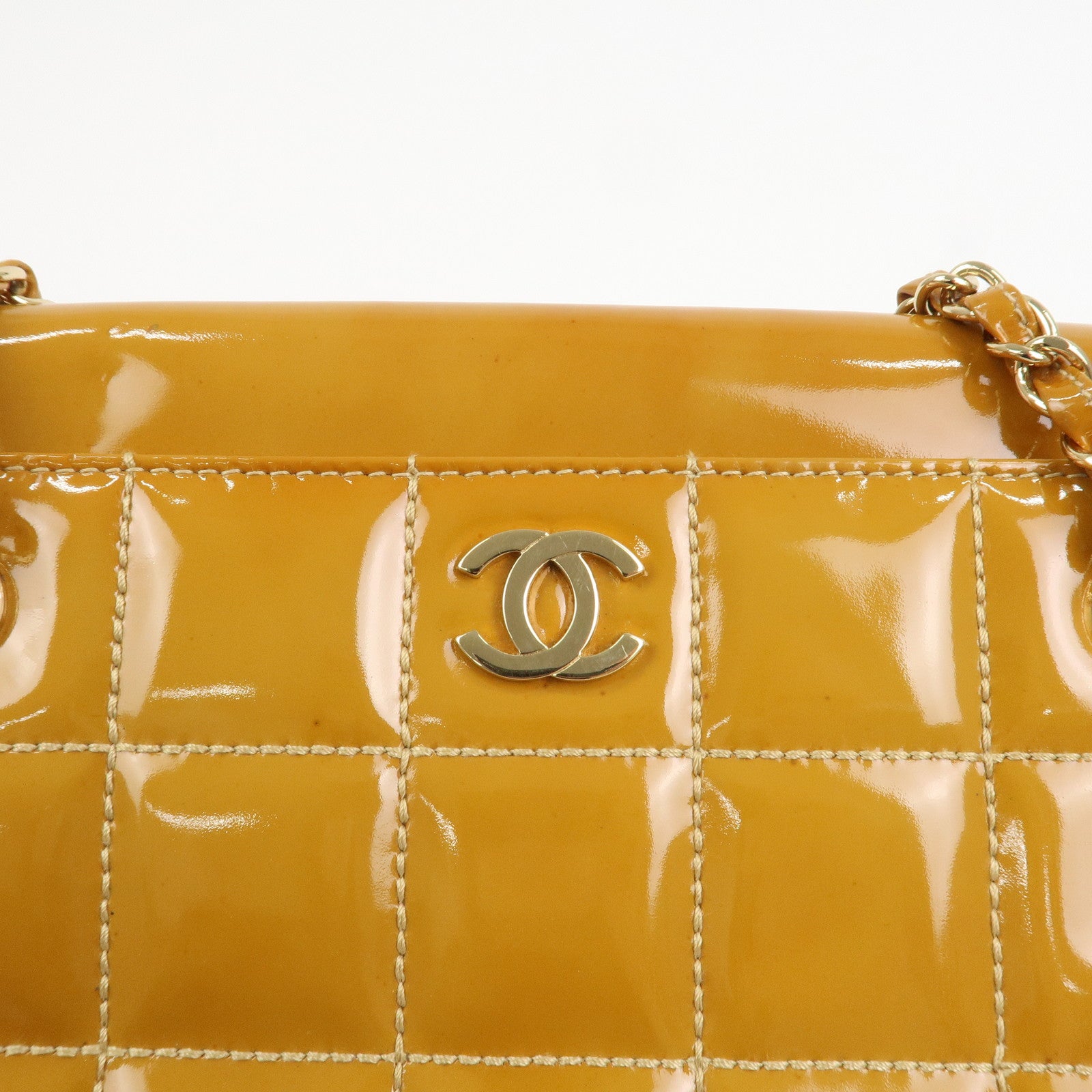 CHANEL COCO Mark Chocolate Bar Patent Leather Chain Shoulder Bag