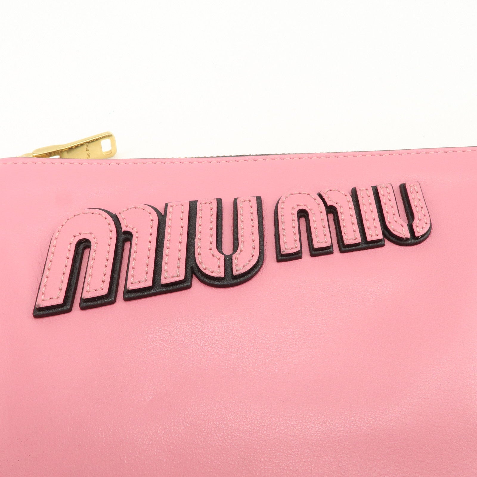 MIUMIU Logo Leather Clutch Bag Pouch Pink 5N1890