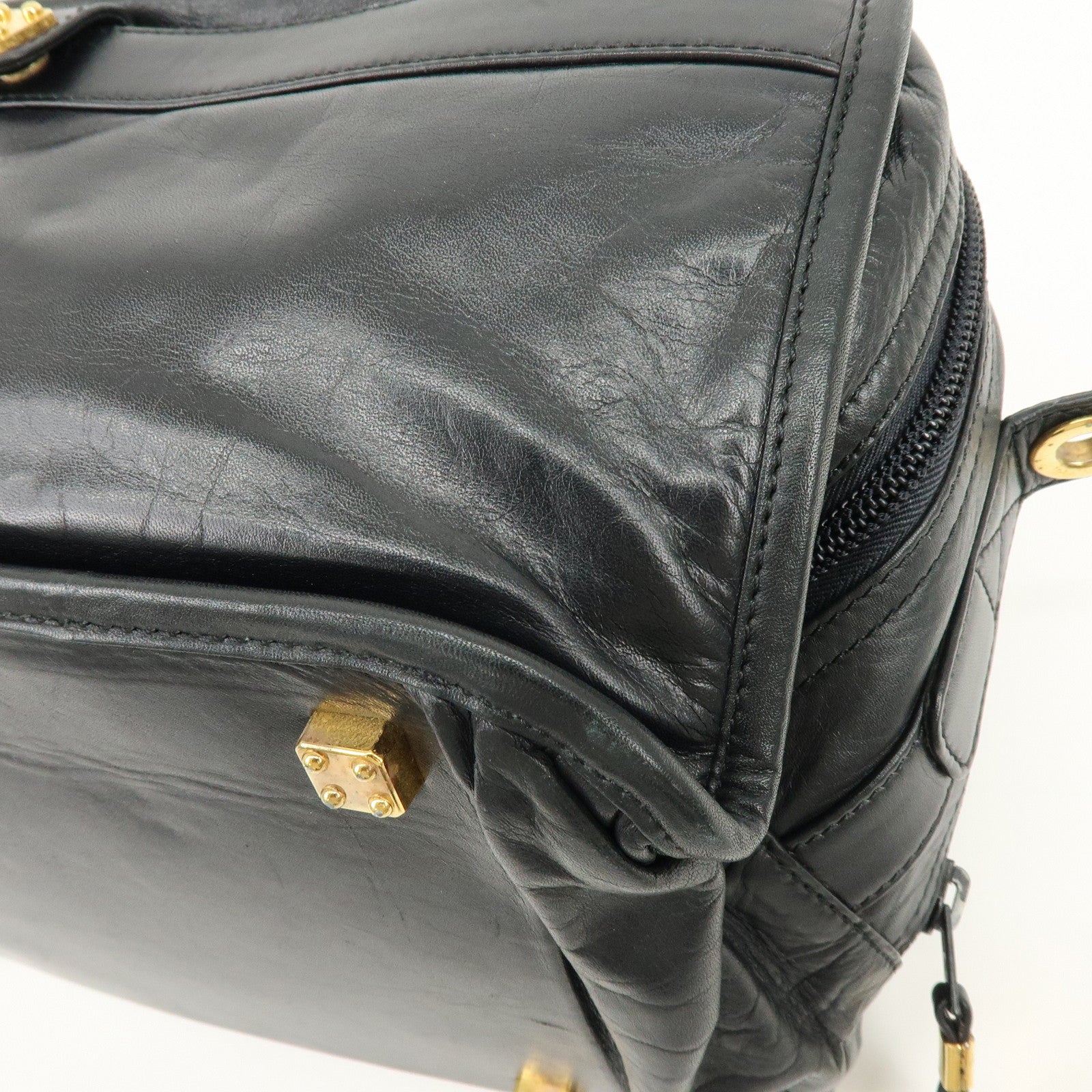 LOEWE Logo Anagram Calf Leather 2Way Hand Shoulder Bag Black