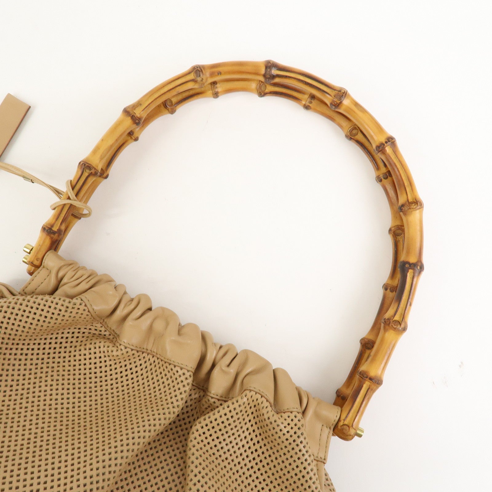 GUCCI Bamboo Leather Shoulder Bag Hand Bag Beige 92708