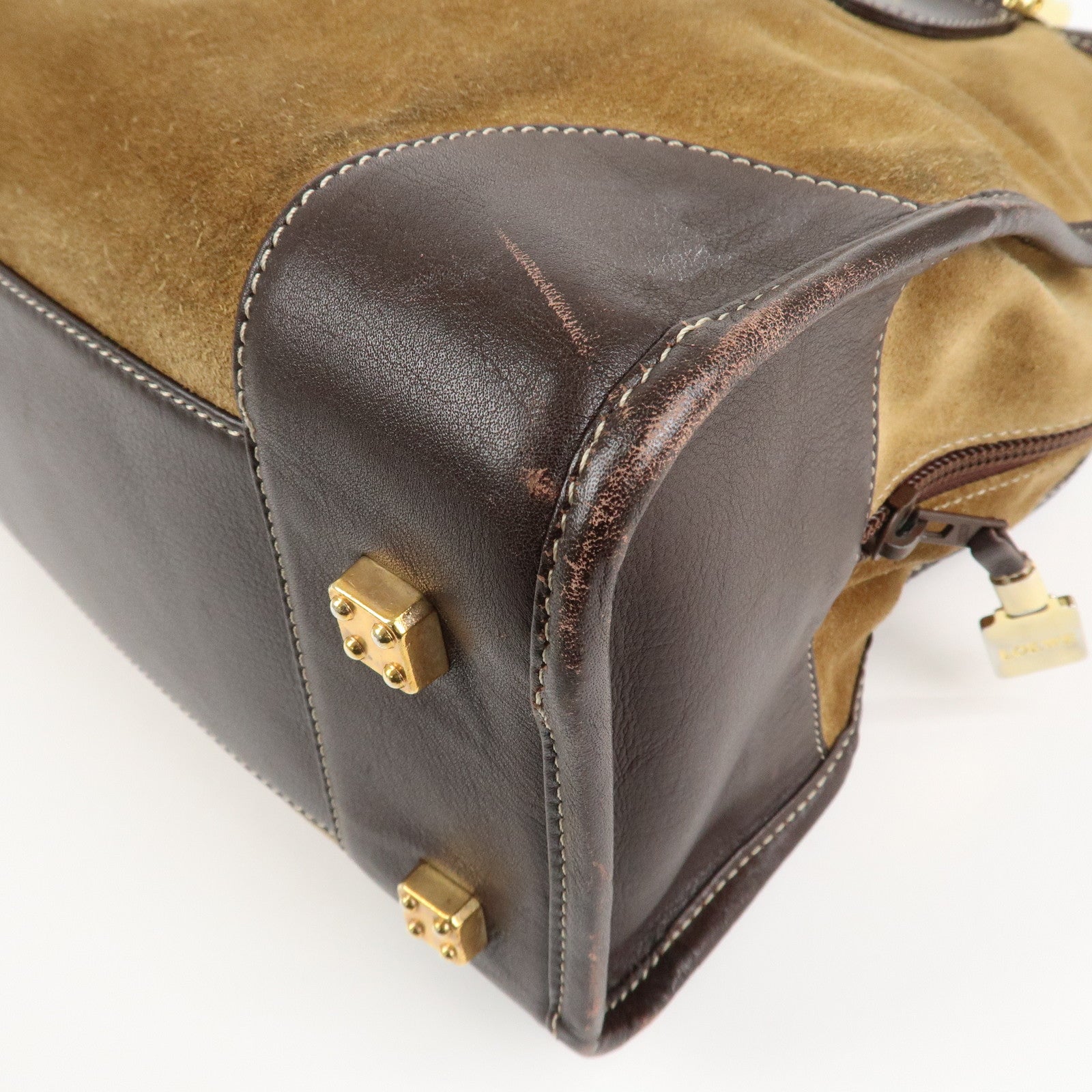 LOEWE Anagram Suede Leather Amazona 35 Brown Hand Bag Boston Bag Used