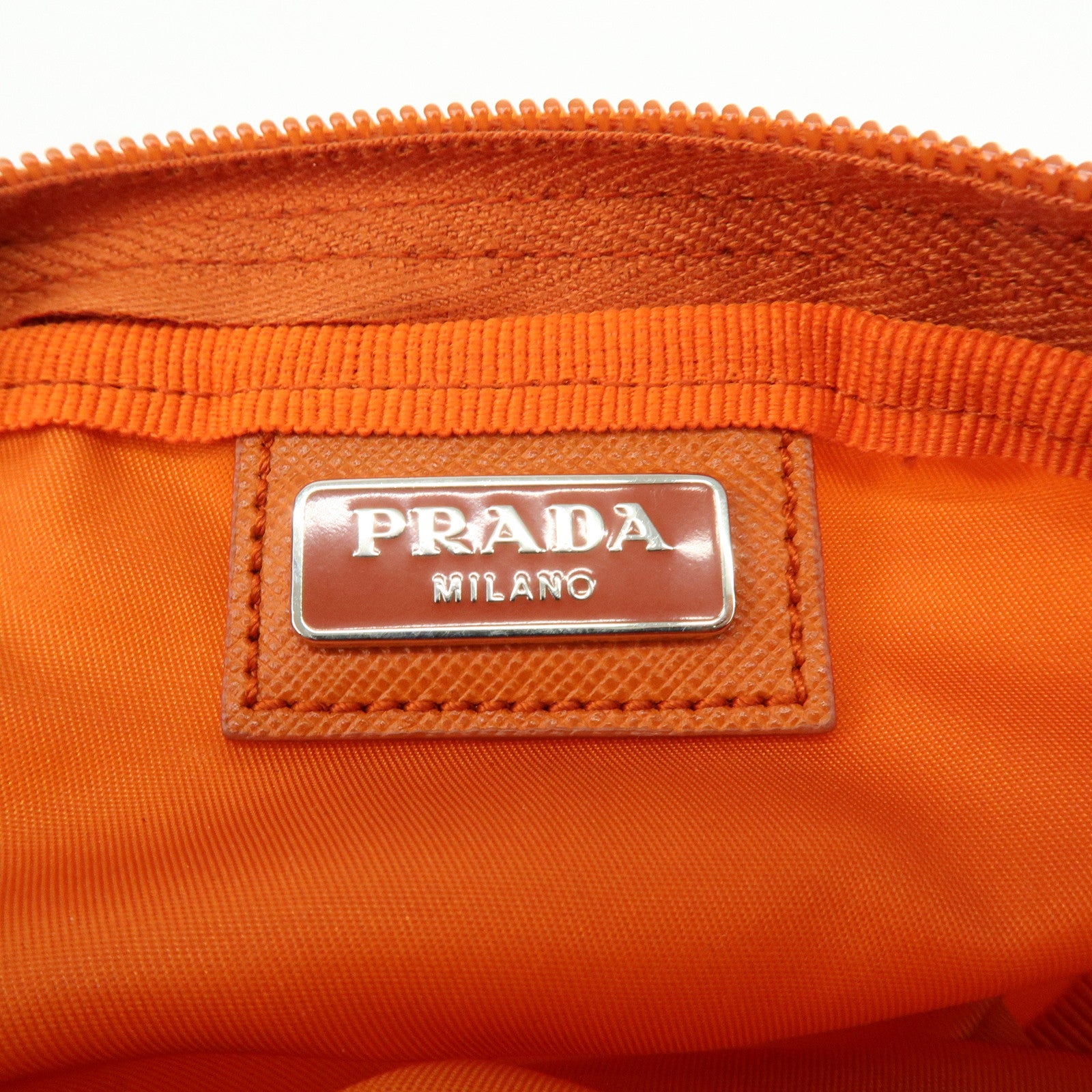 PRADA Triangle Logo Nylon Saffiano Leather Pouch Orange 1N0021