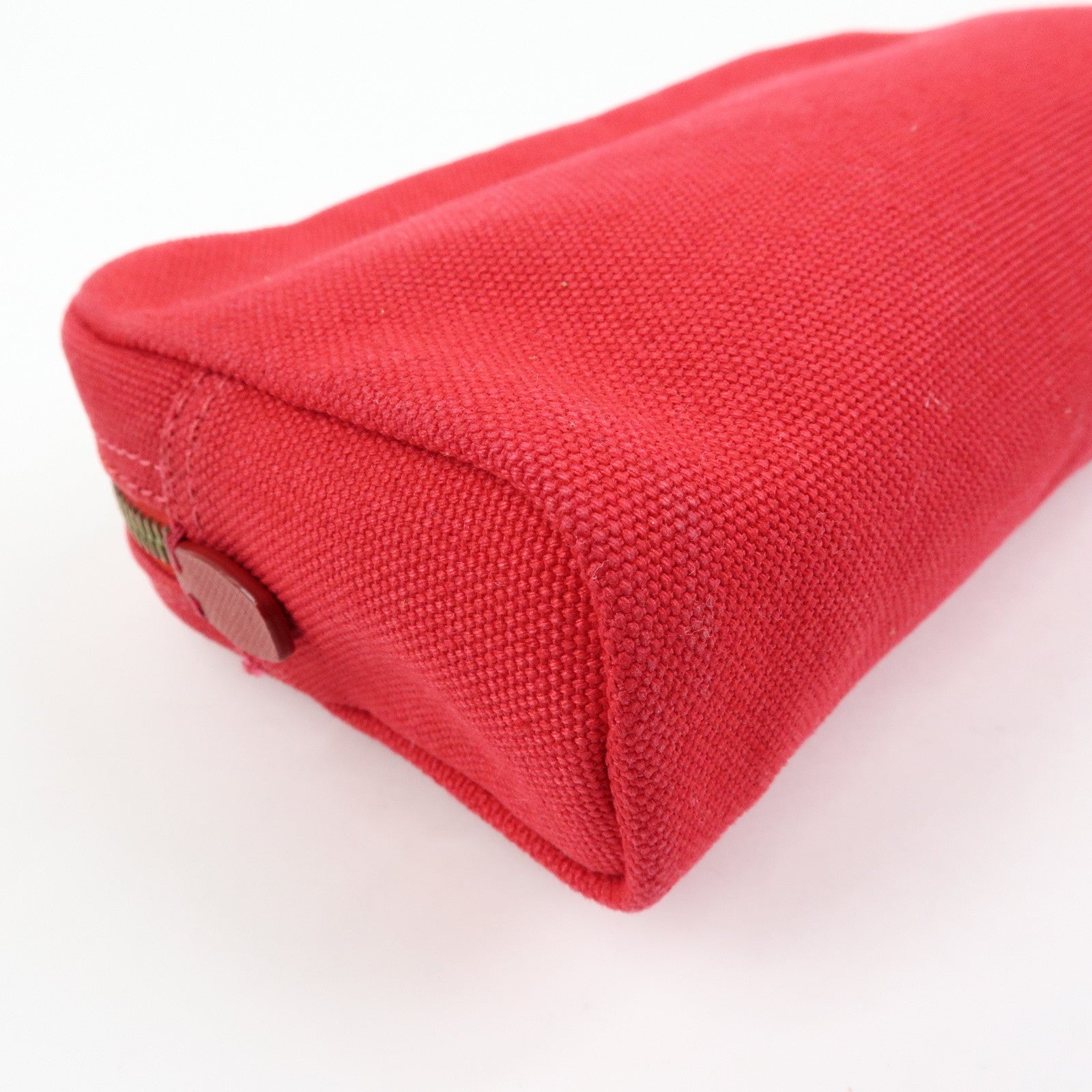 PRADA Triangle Logo Canvas Saffiano Leather Pouch Red 1N0021