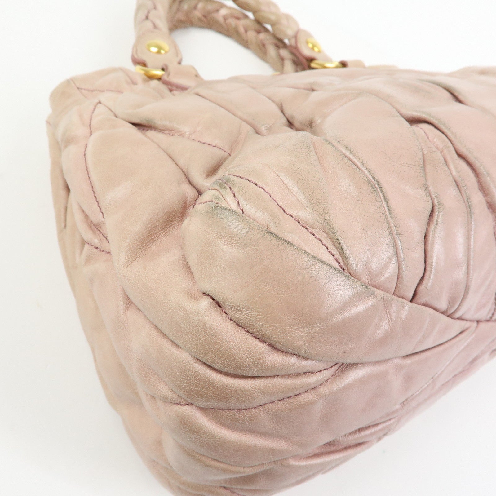 MIU MIU Matelasse 2Way Bag Hand Bag Shoulder Bag Pink Beige