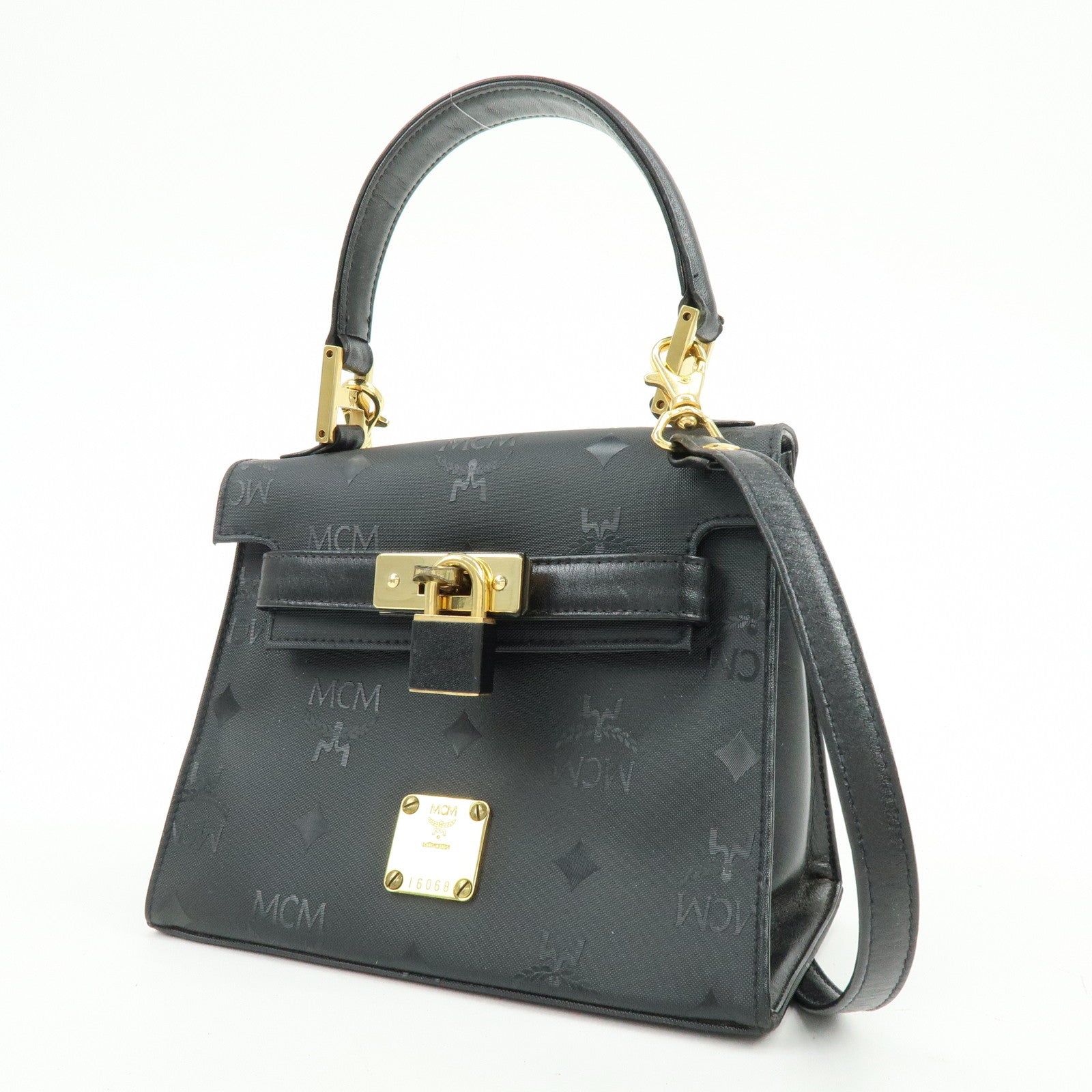 MCM Visetos PVC Leather 2Way Bag Hand Bag Shoulder Bag Black