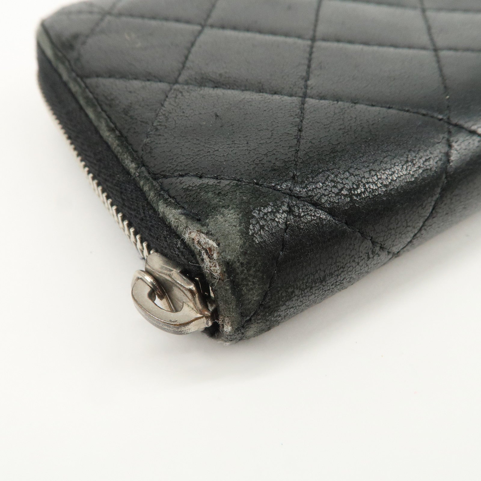 CHANEL Matelasse Lamb Skin Round Zippy Long Wallet Black A50097