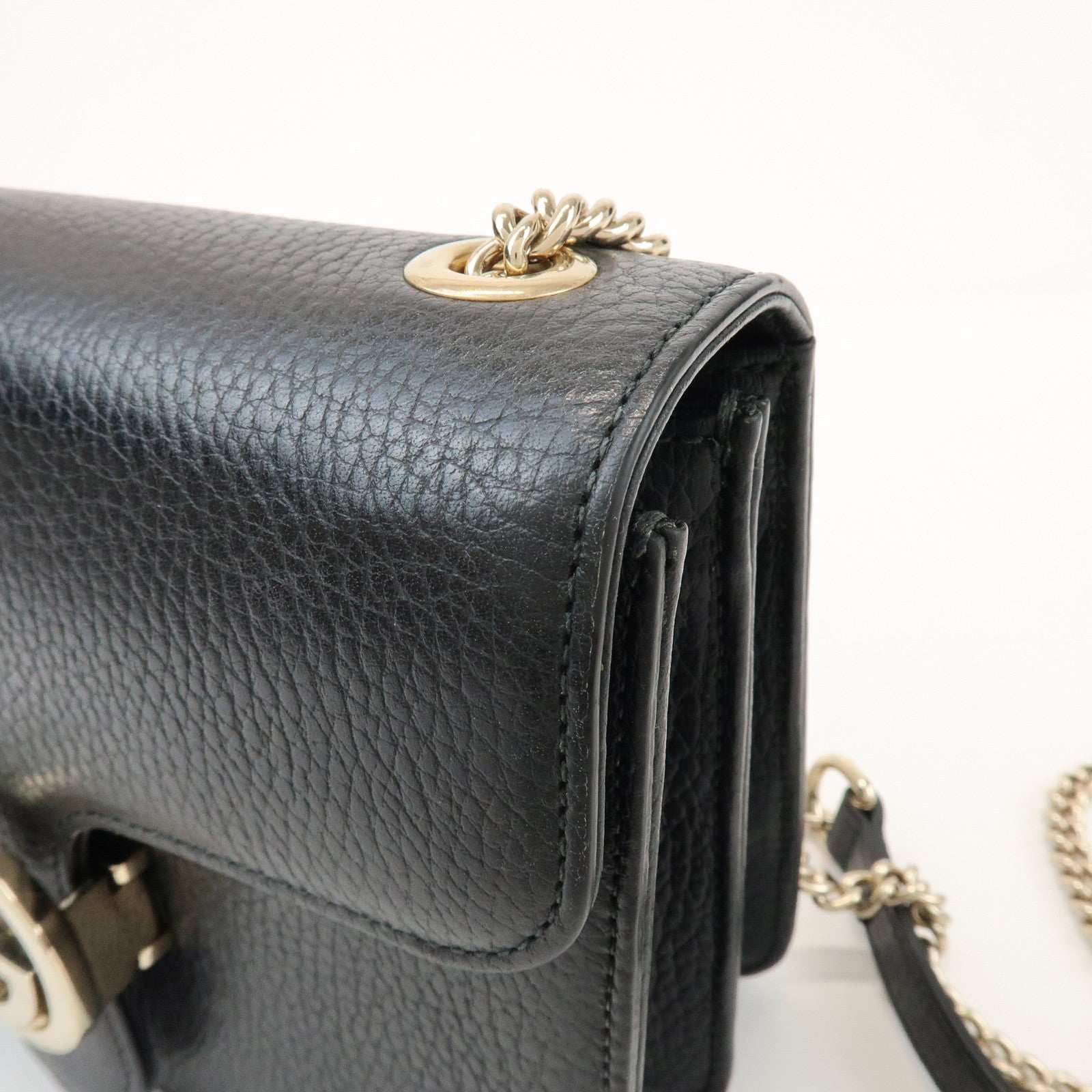 GUCCI Interlocking G Leather Chain Shoulder Hand Bag Black 510304