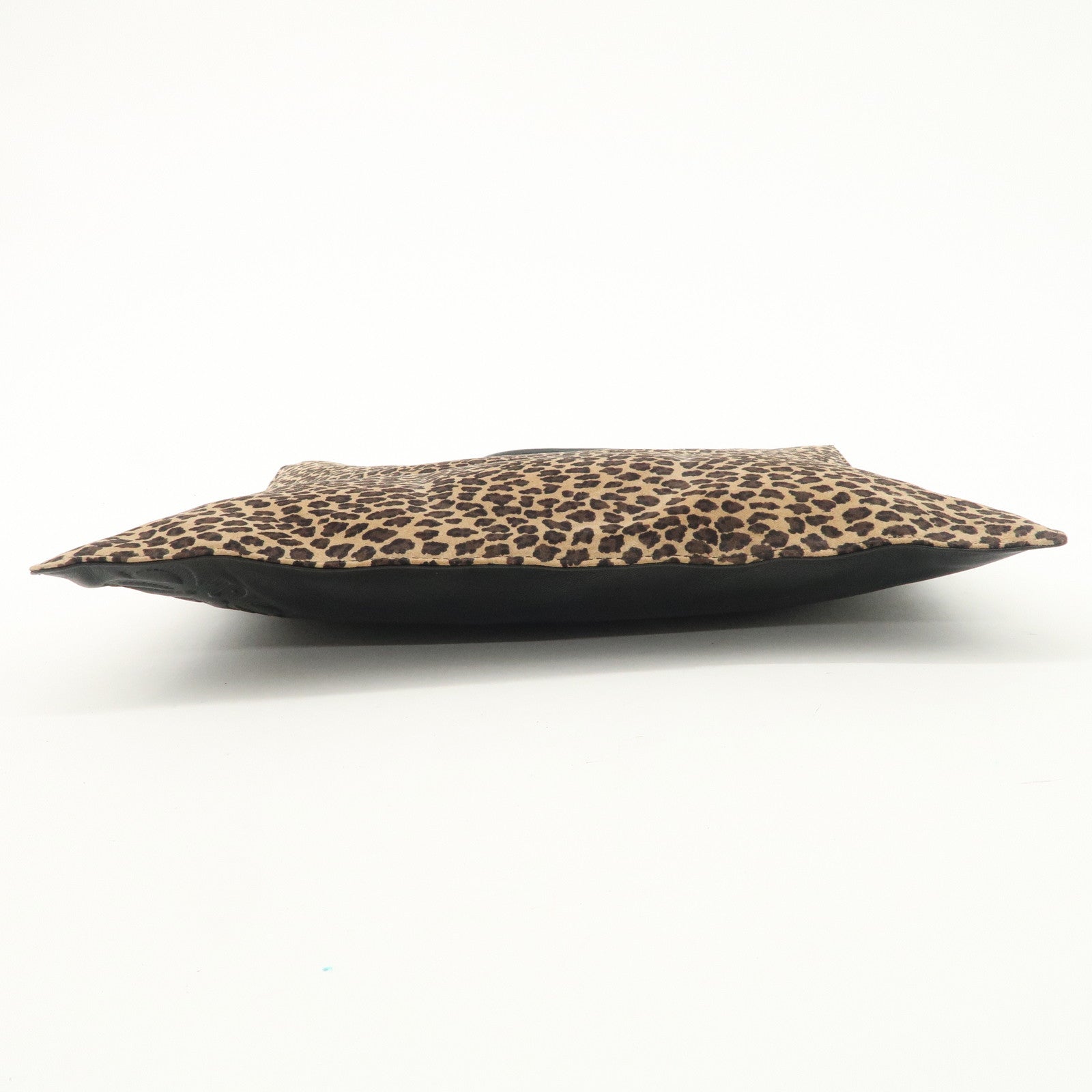 LOEWE Leather Tote Bag Hand Bag Leopard Brown Black Gold HDW Used