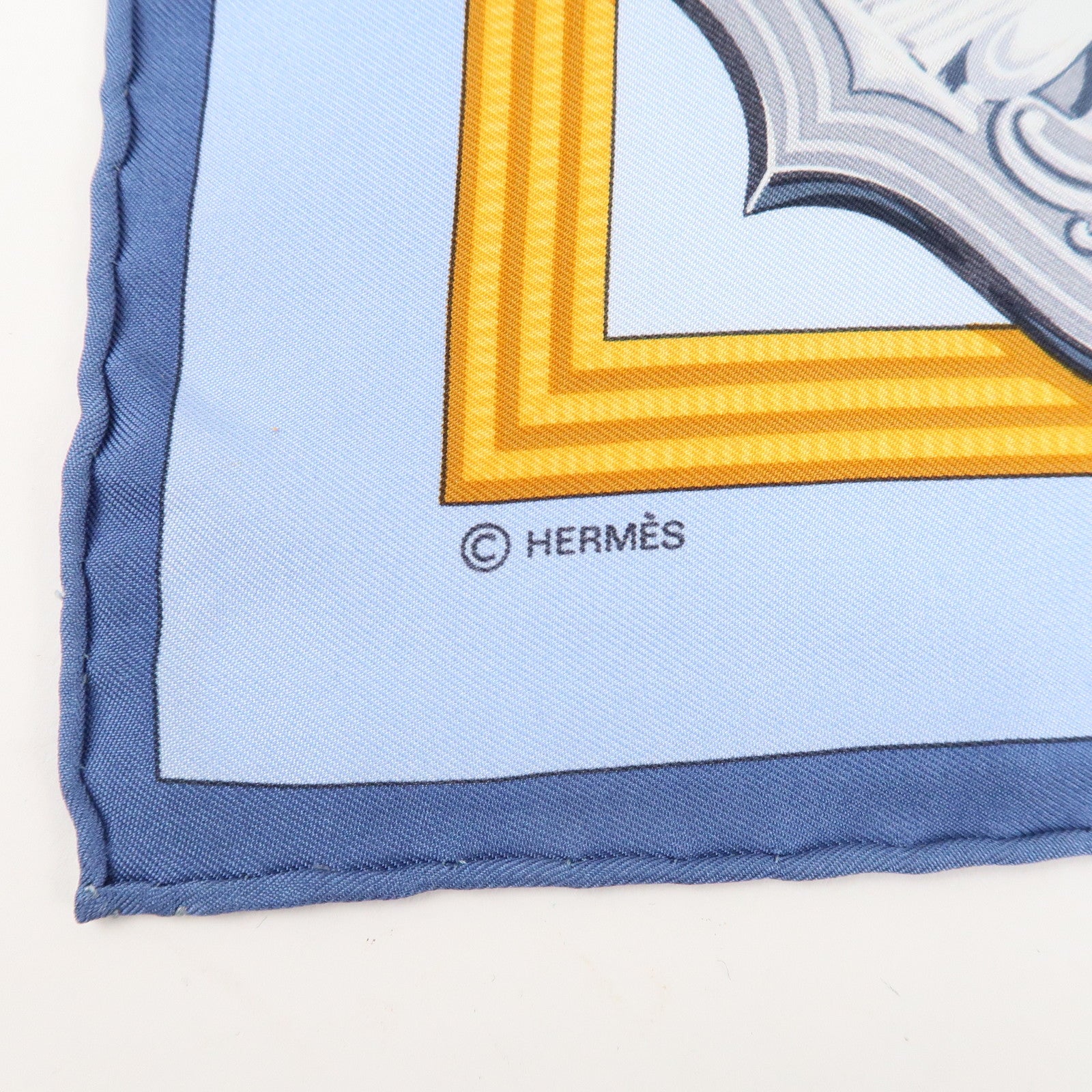 HERMES Carre 90 Silk 100% Scarf Cavaliers ottomans Light Blue Used