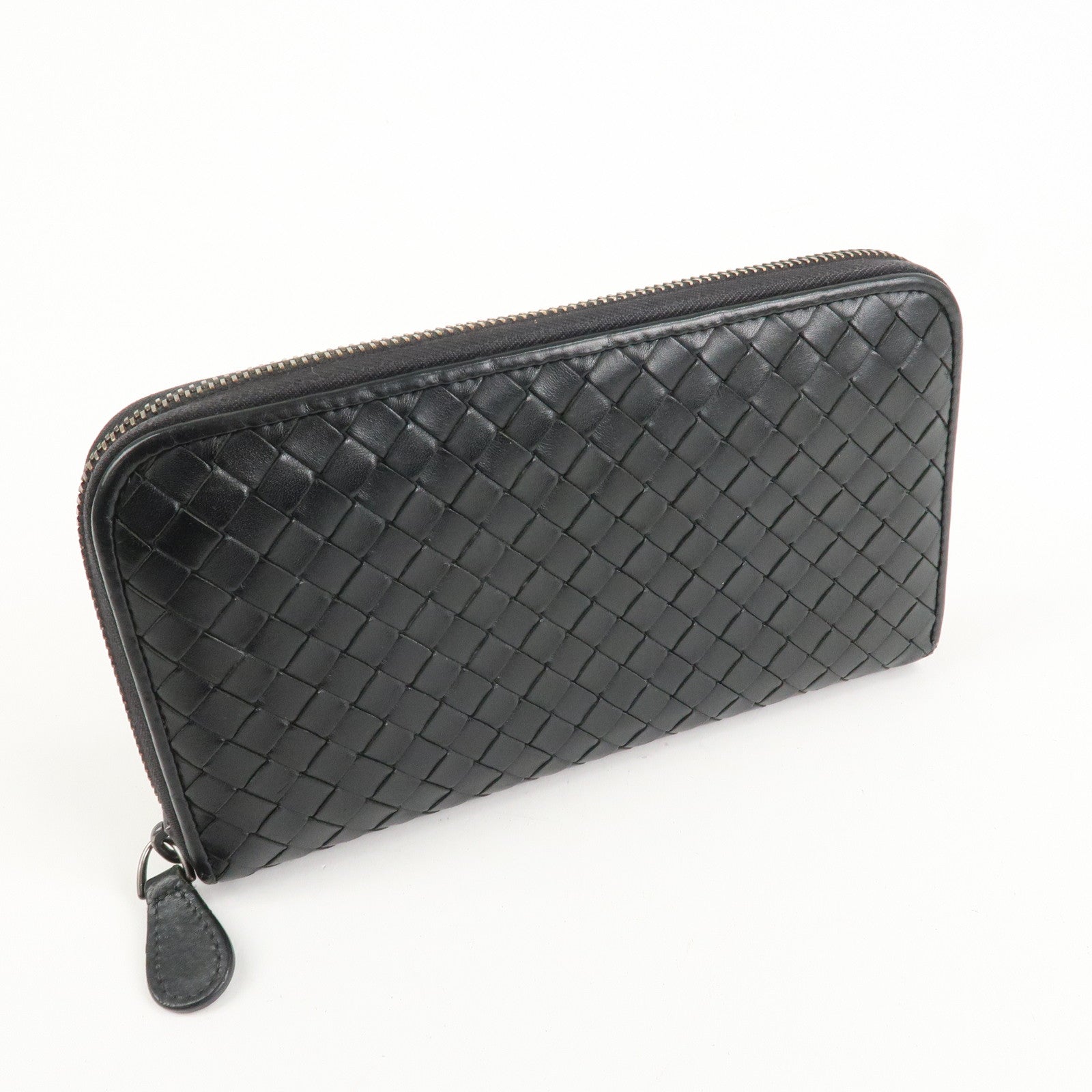 BOTTEGA VENETA Intrecciato Leather Round Zippy Wallet Black 114076 Used