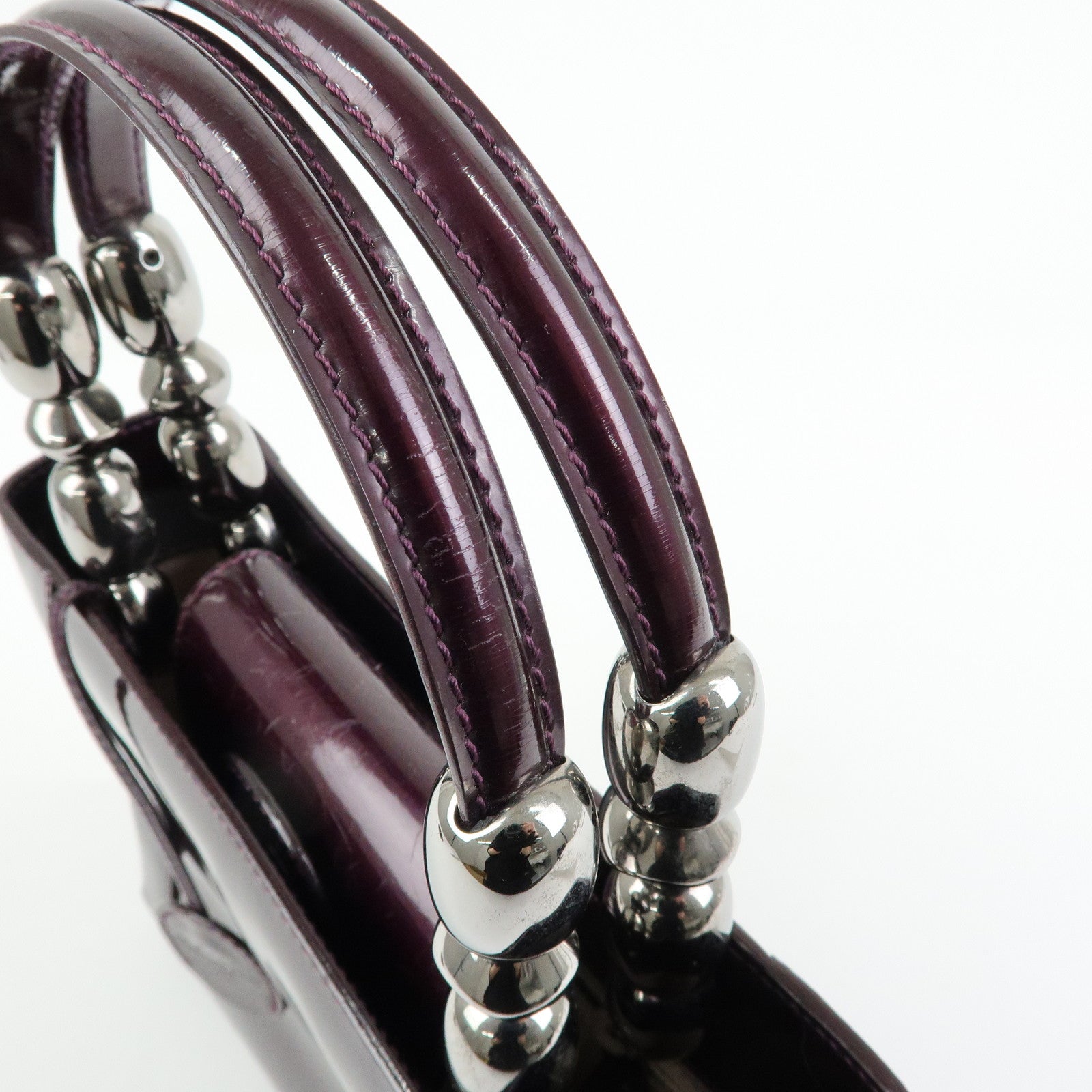 Christian Dior Maris Pearl Patent Leather Tote Bag Hand Bag Purple