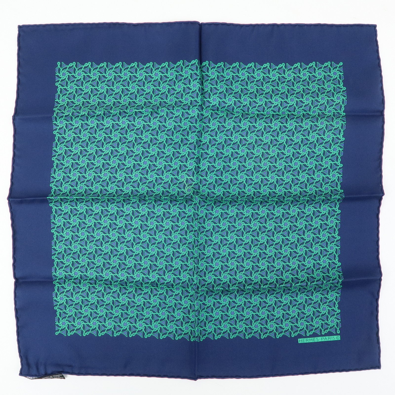 HERMES Carre 45 Set of 2 Silk 100% Scarf Navy Green