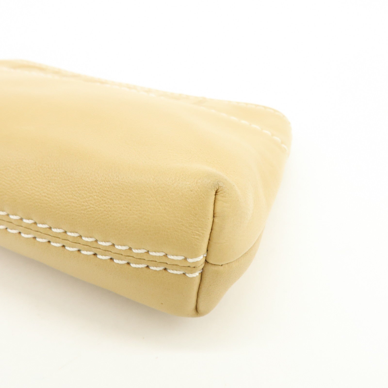 CHANEL Logo Lamb Skin Hand Bag Beige