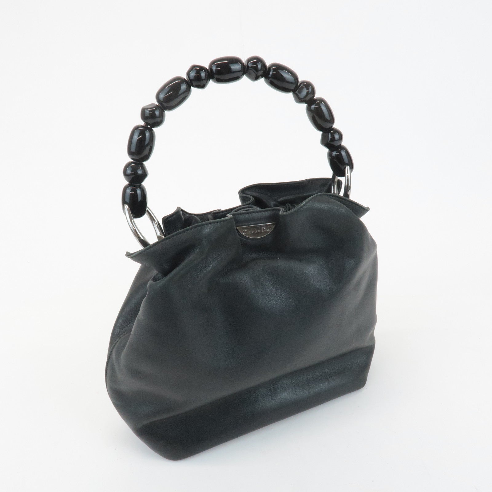 Christian Dior Maris Pearl Leather Hand Bag Tote Bag Black Used