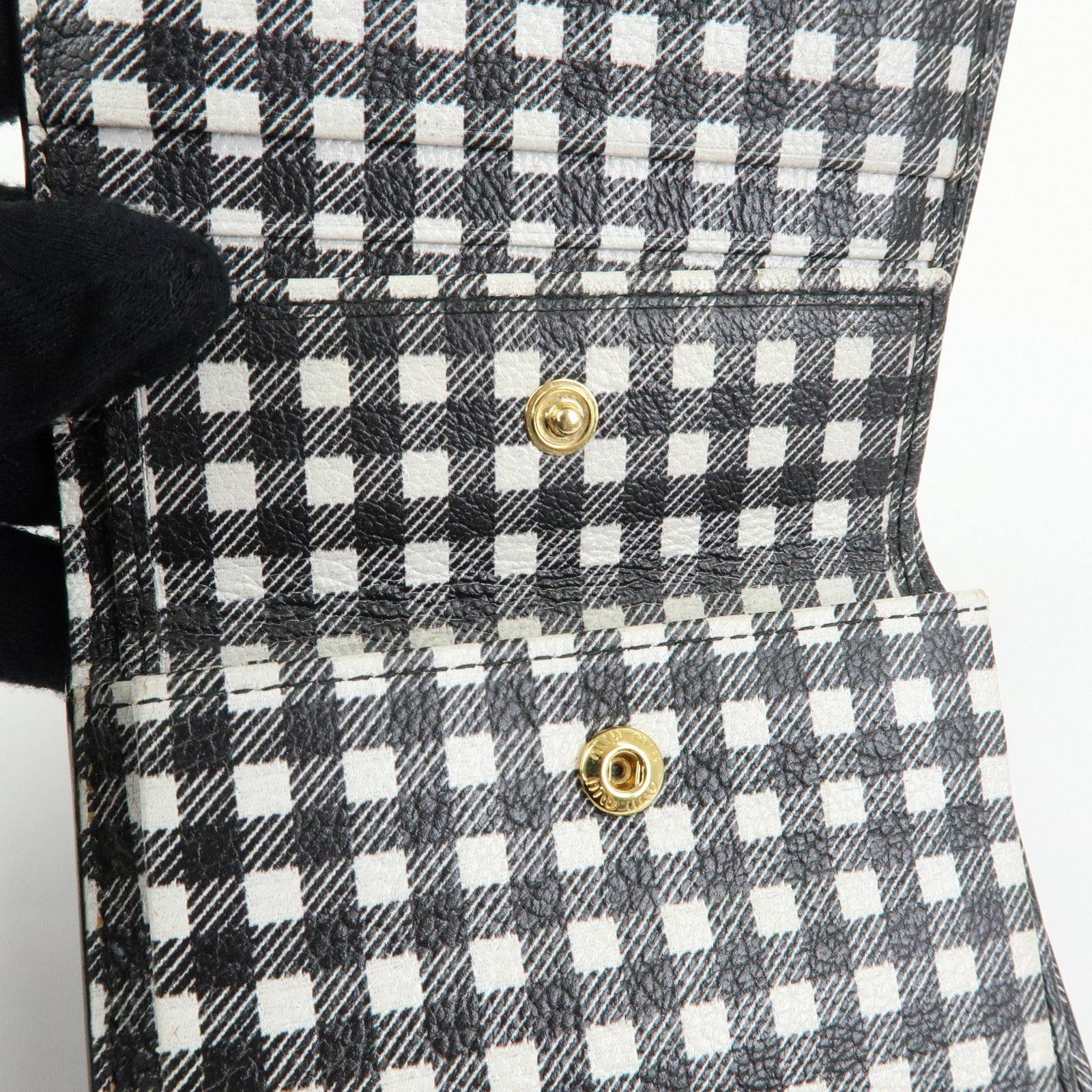 MIU MIU PVC Gingham Bi-fold Compact Wallet Black White 5MV204