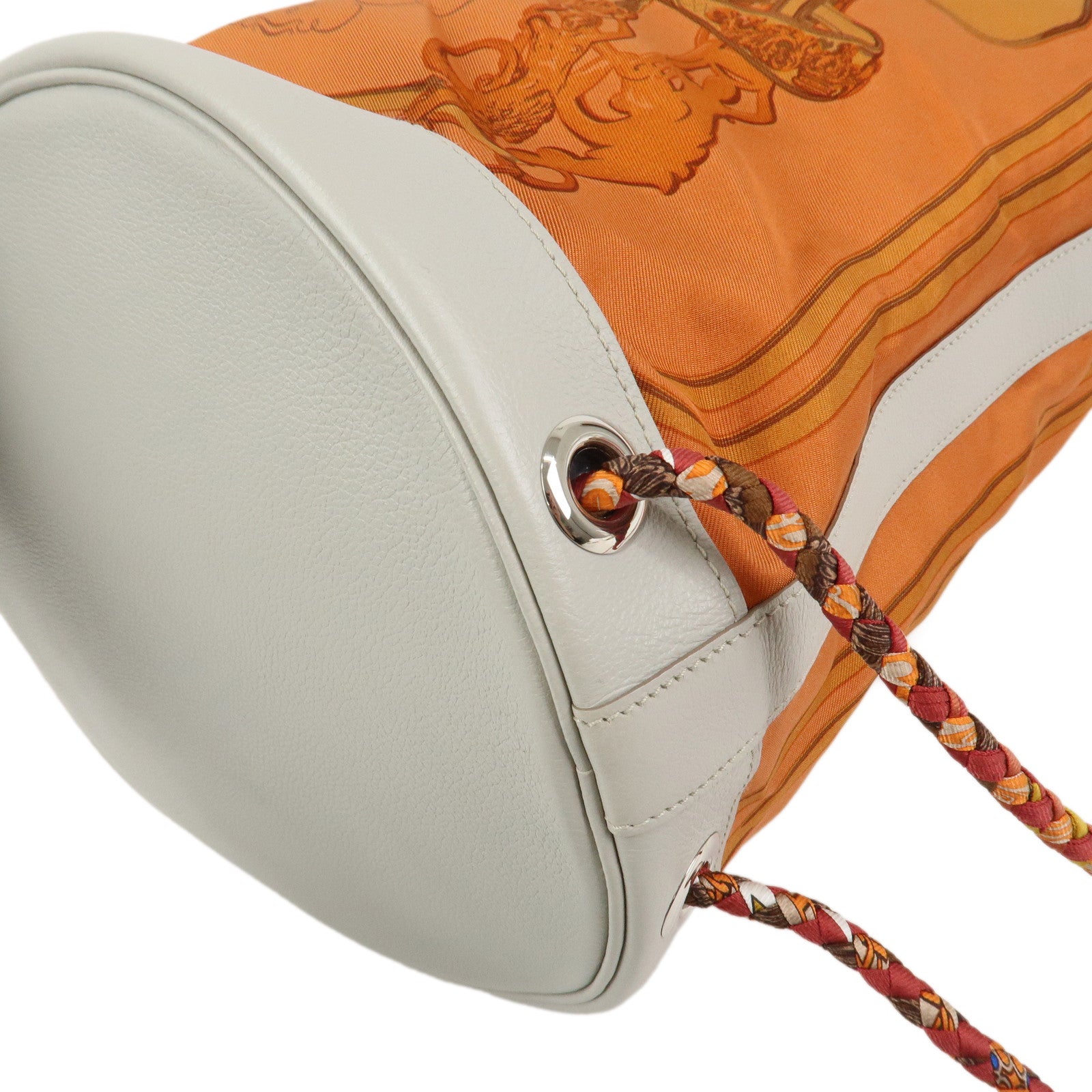 HERMES Soie Cool 22 Silk Leather Shoulder Bag Backpack Orange