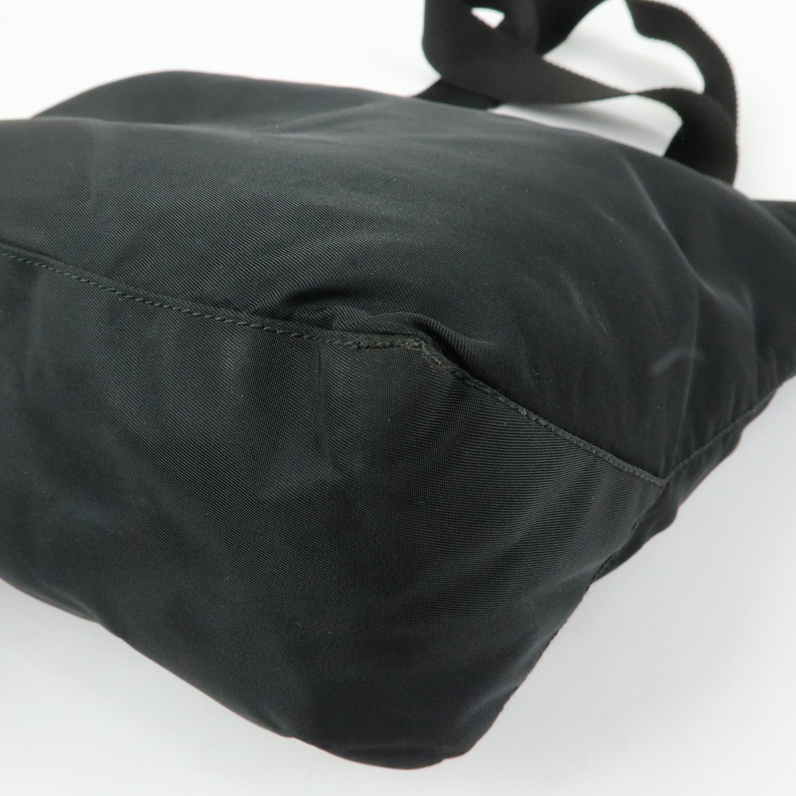 PRADA Triangle Logo Nylon Leather Tote Bag Shoulder Bag Black