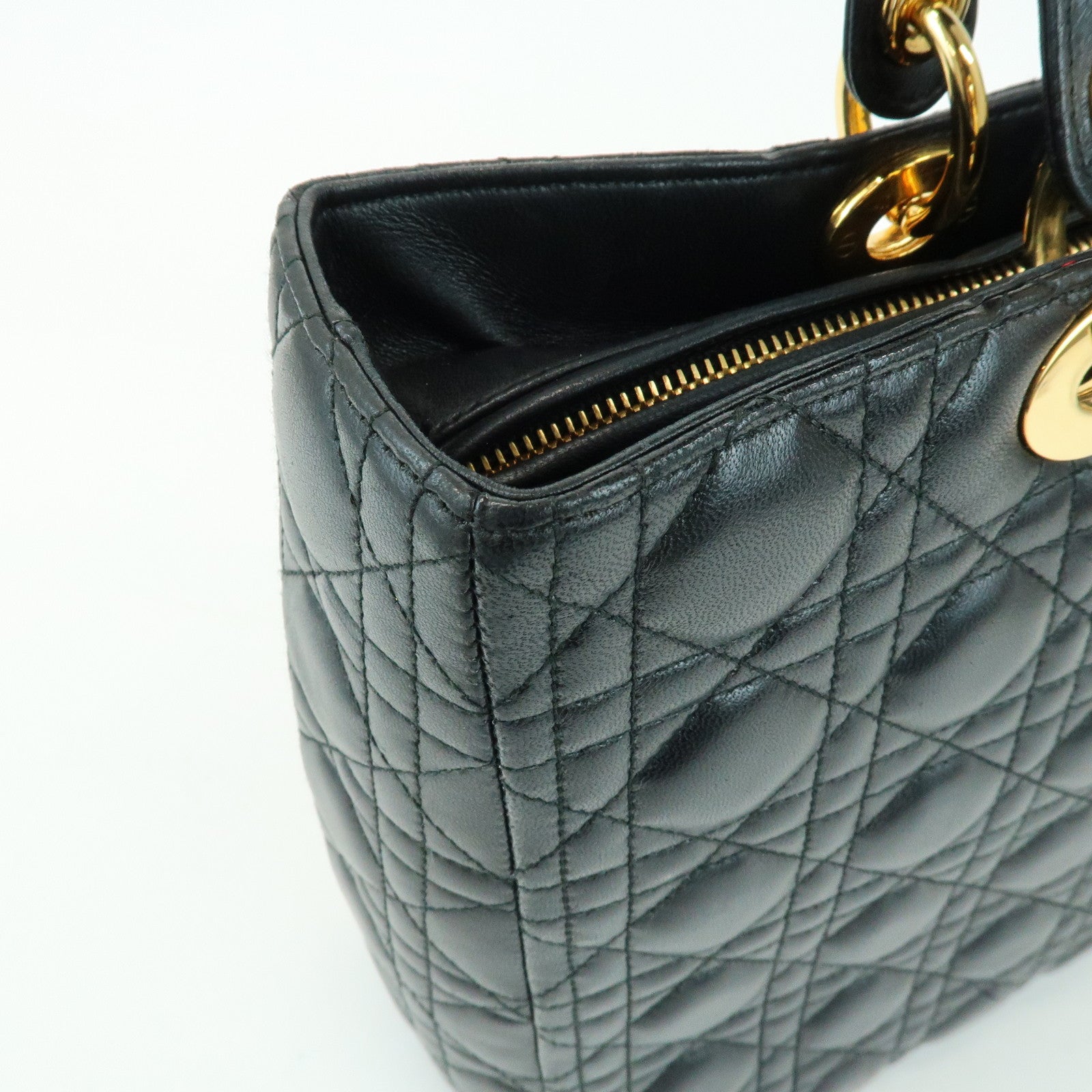 Christian Dior Cannage Lady Dior Leather Large Tote Hand Bag Black