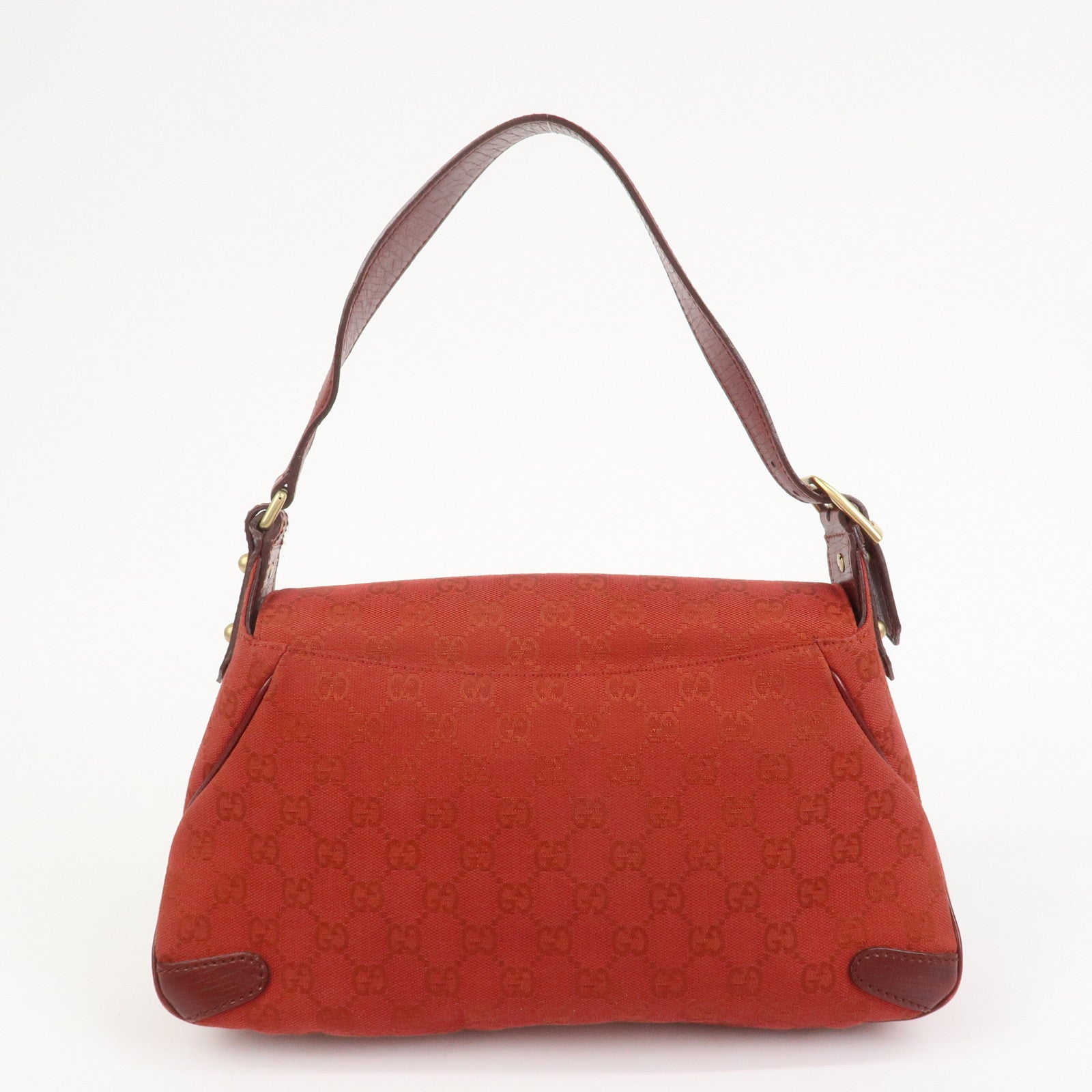 GUCCI Horsebit GG Monogram Canvas Leather Hand Bag Red