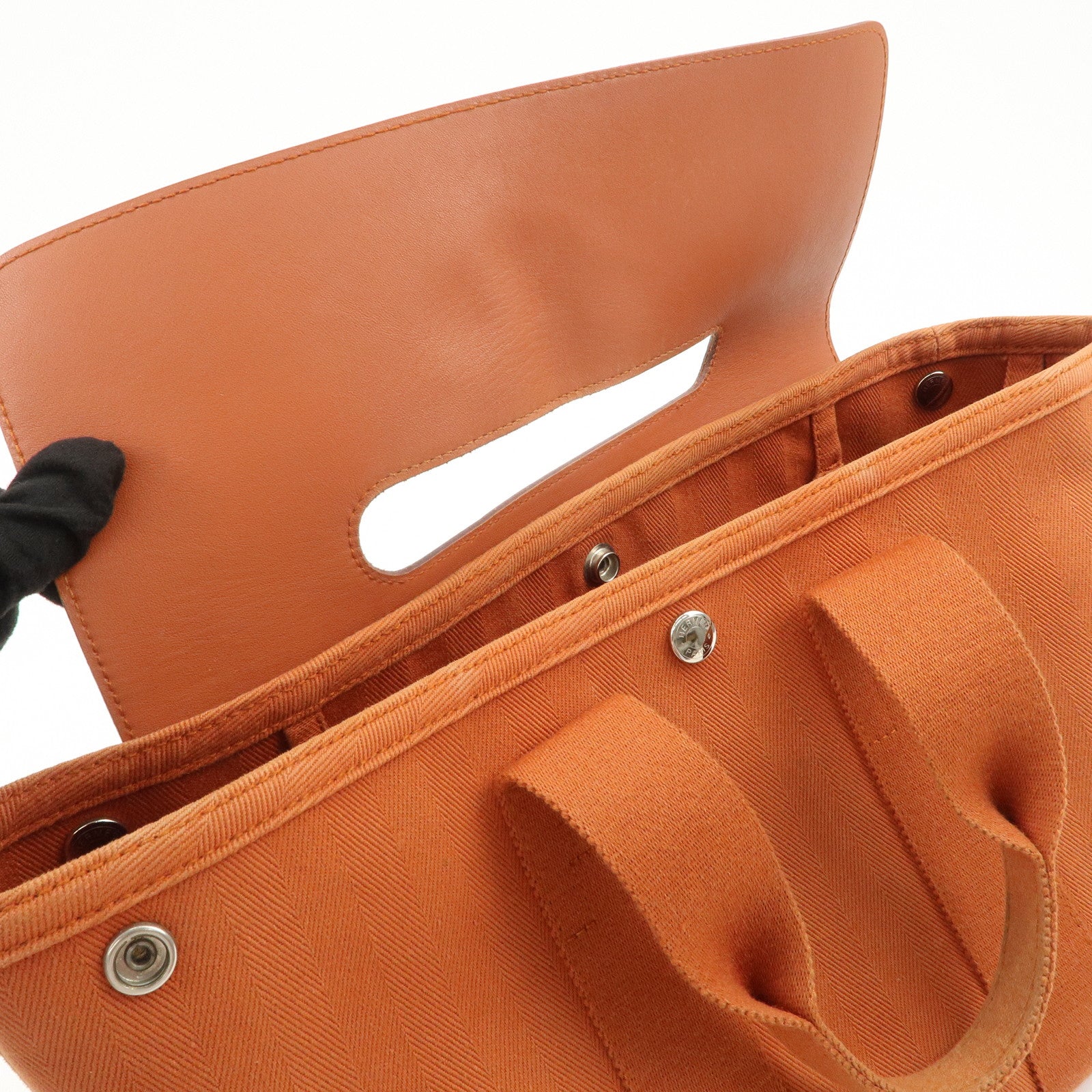 HERMES Valparaiso PM Toile Ash Leather Tote Bag Orange