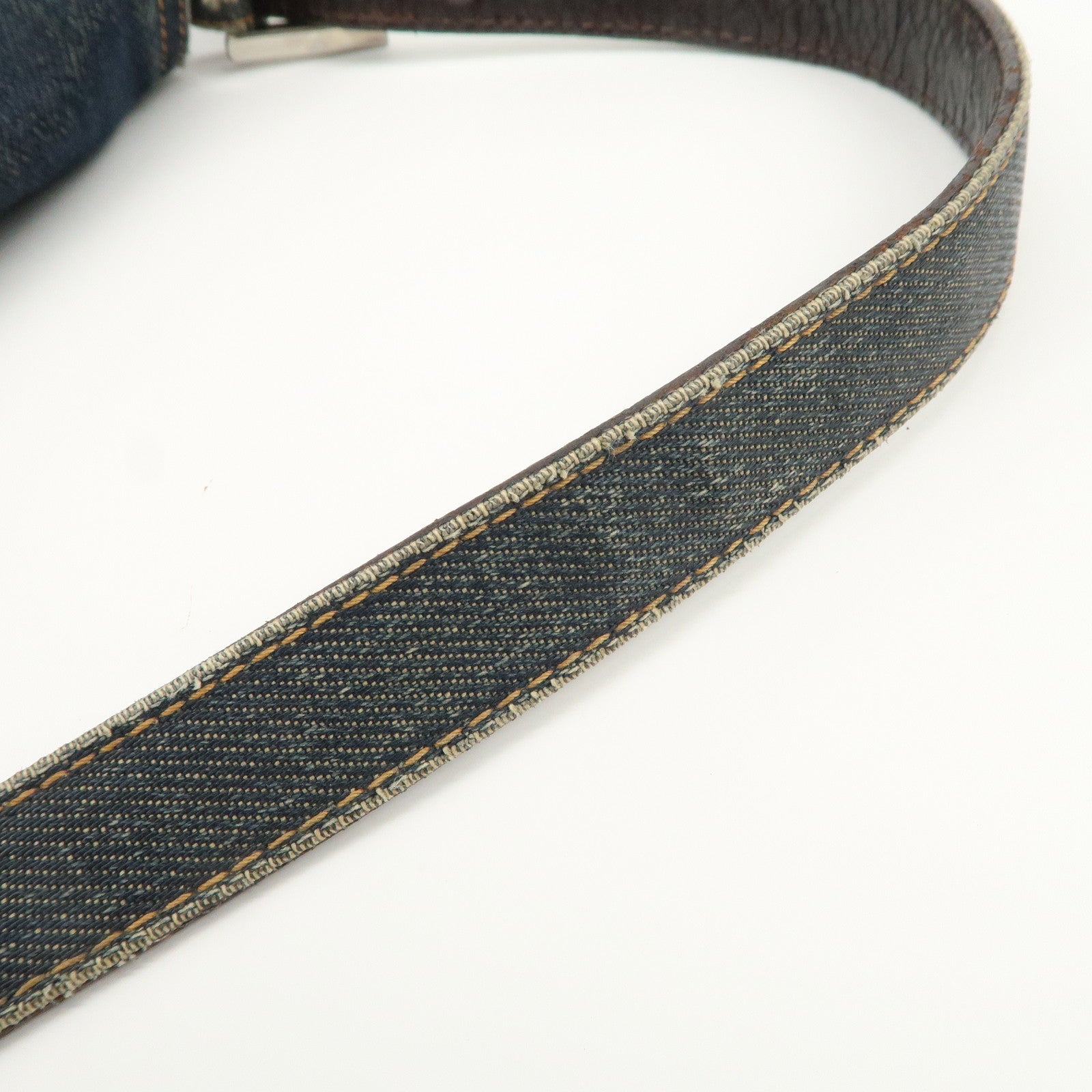 FENDI Mamma Baguette Denim Leather Shoulder Bag Hand Bag 26325