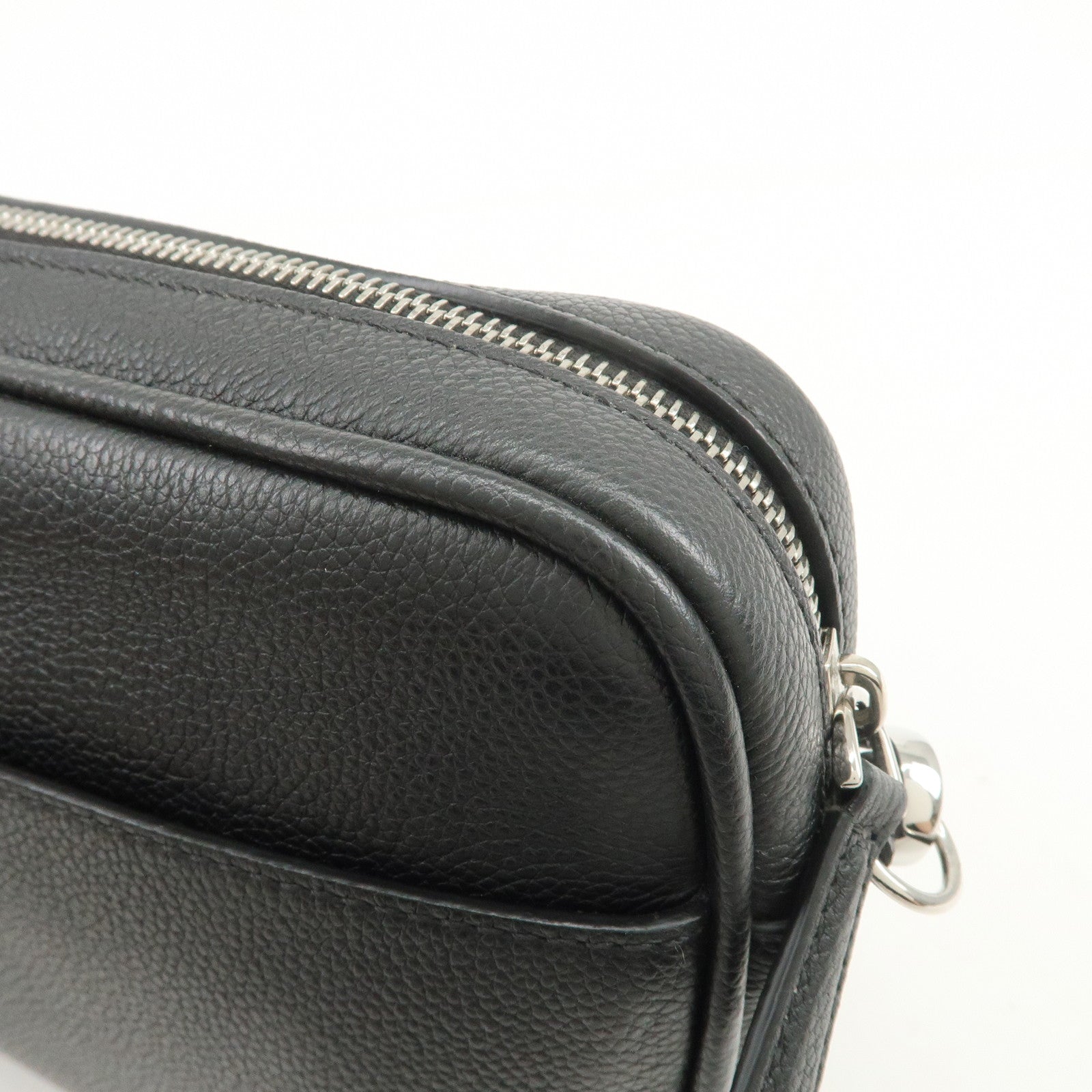 FENDI Logo Leather Camera Case Shoulder Bag Black 7M0286